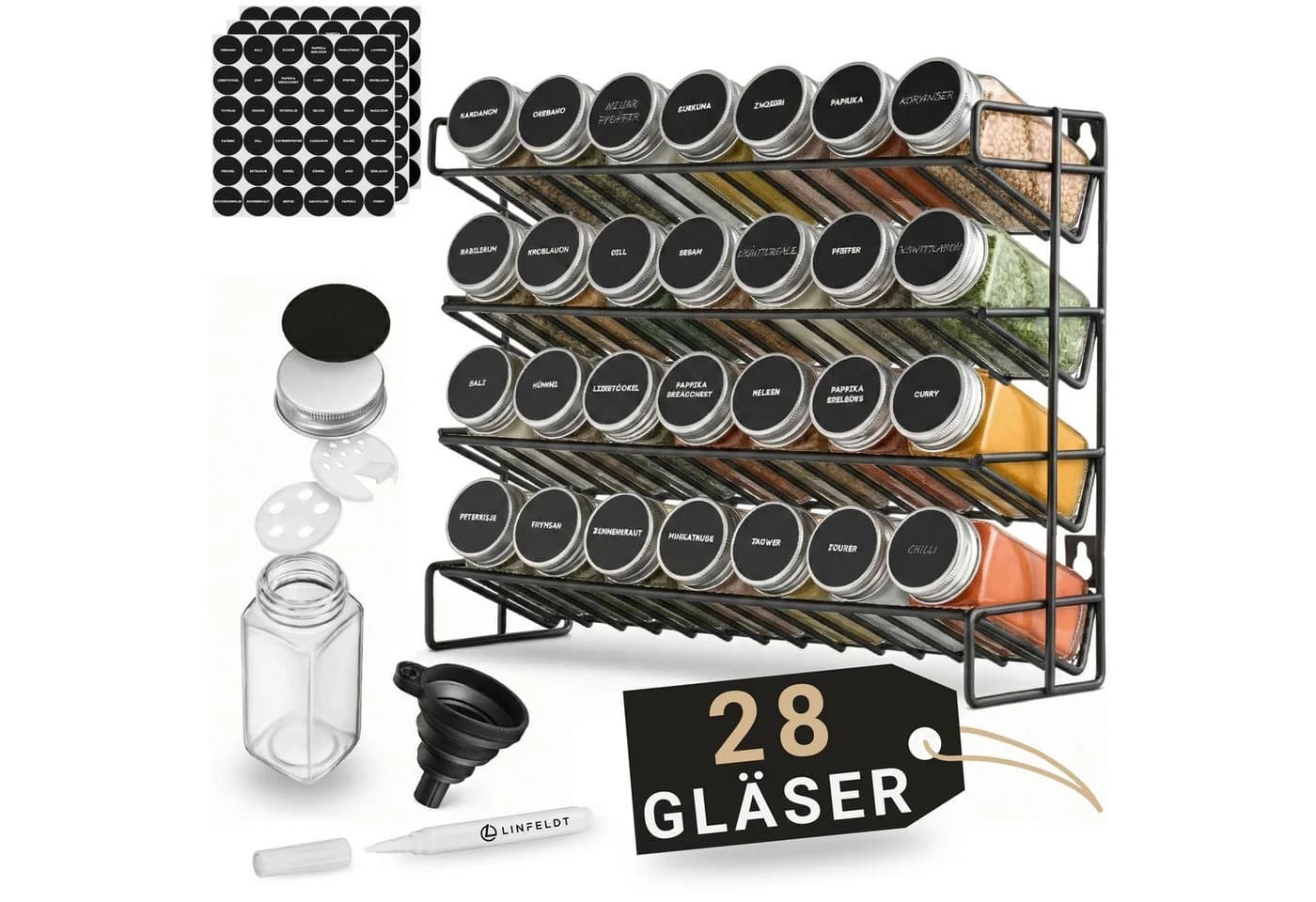 LINFELDT Gewürzregal 28 Gläser Schwarz Transparent - Bild 2