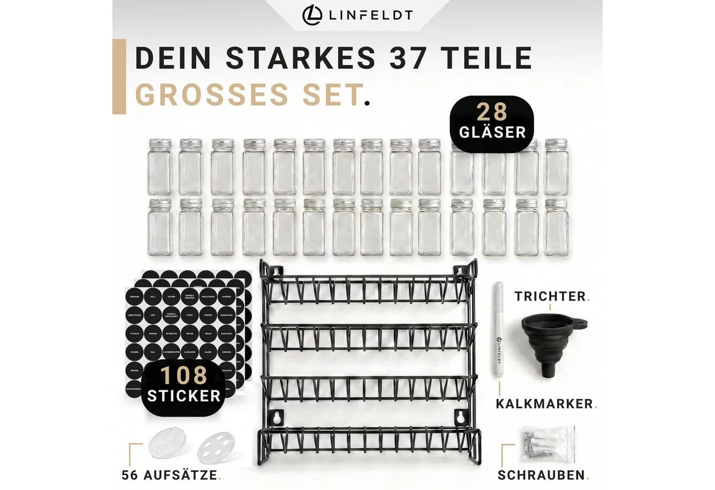 LINFELDT Gewürzregal 28 Gläser Schwarz Transparent - Bild 3