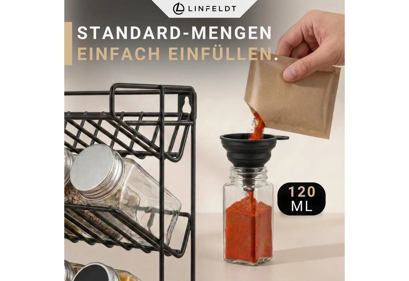 LINFELDT Gewürzregal 28 Gläser Schwarz Transparent - Bild 5