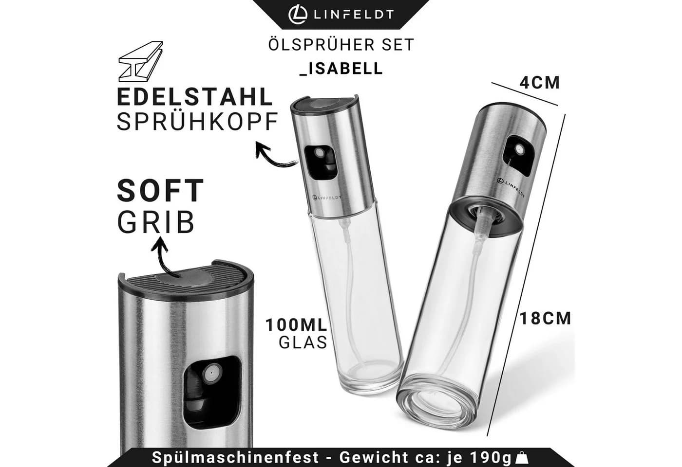 LINFELDT Ölspender 2er Set Edelstahl Glas mit Pinsel & Trichter - Bild 3