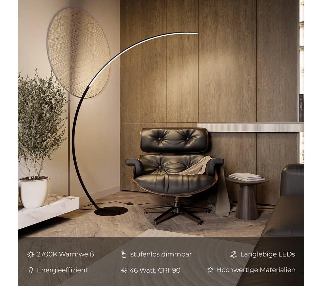 Neona LED Stehlampe ICARUS Schwarz, dimmbar, warmweiß