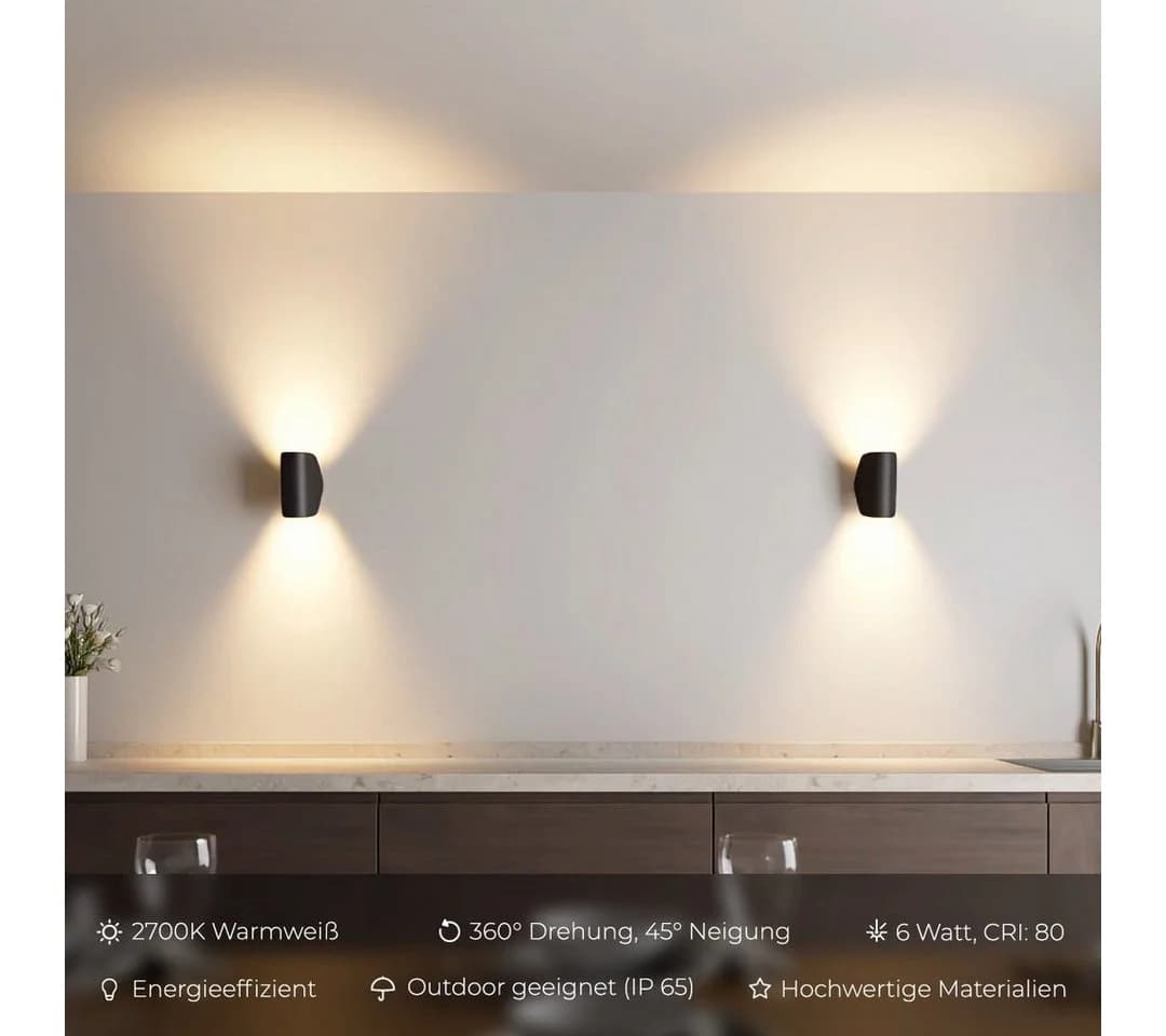 Neona LED Wandleuchte POLARIS Schwarz 360° drehbar IP65