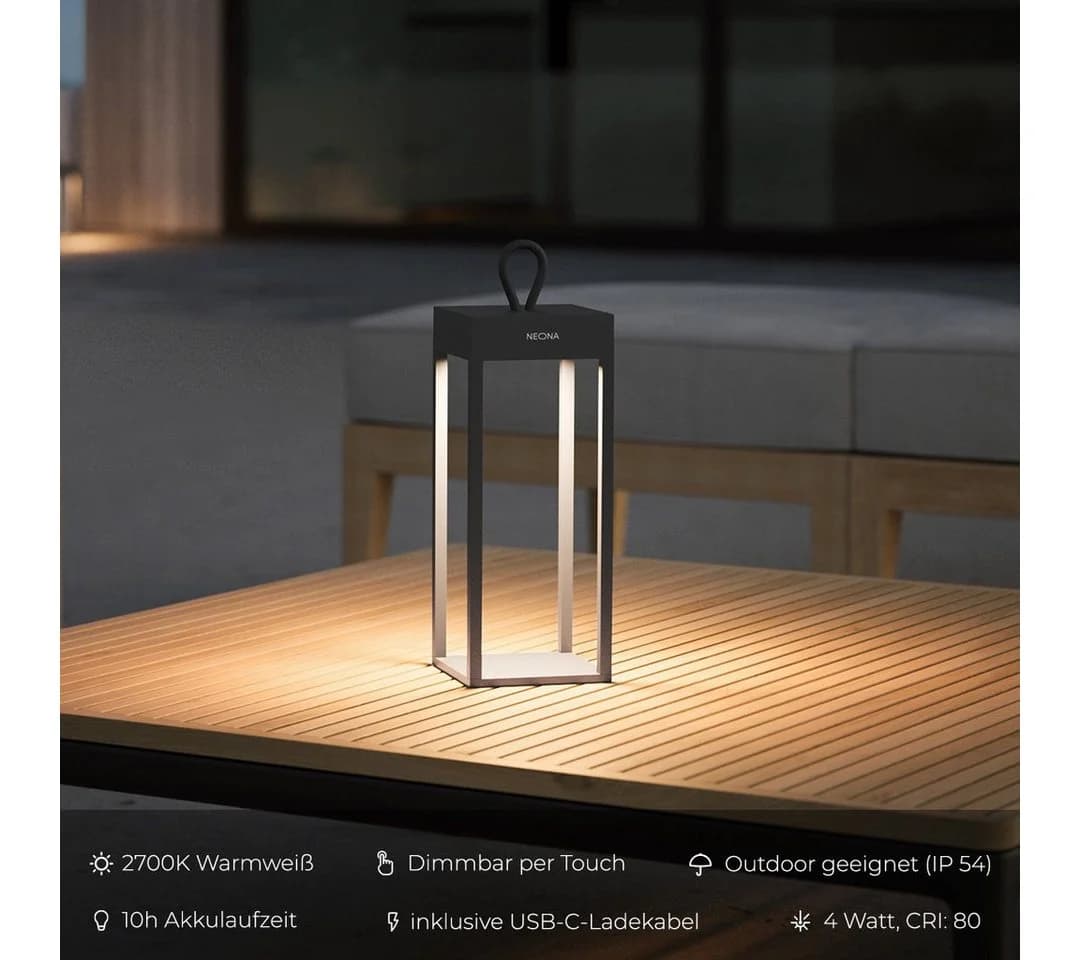 Neona LED Tischleuchte NERO Anthrazit Dimmbar IP54