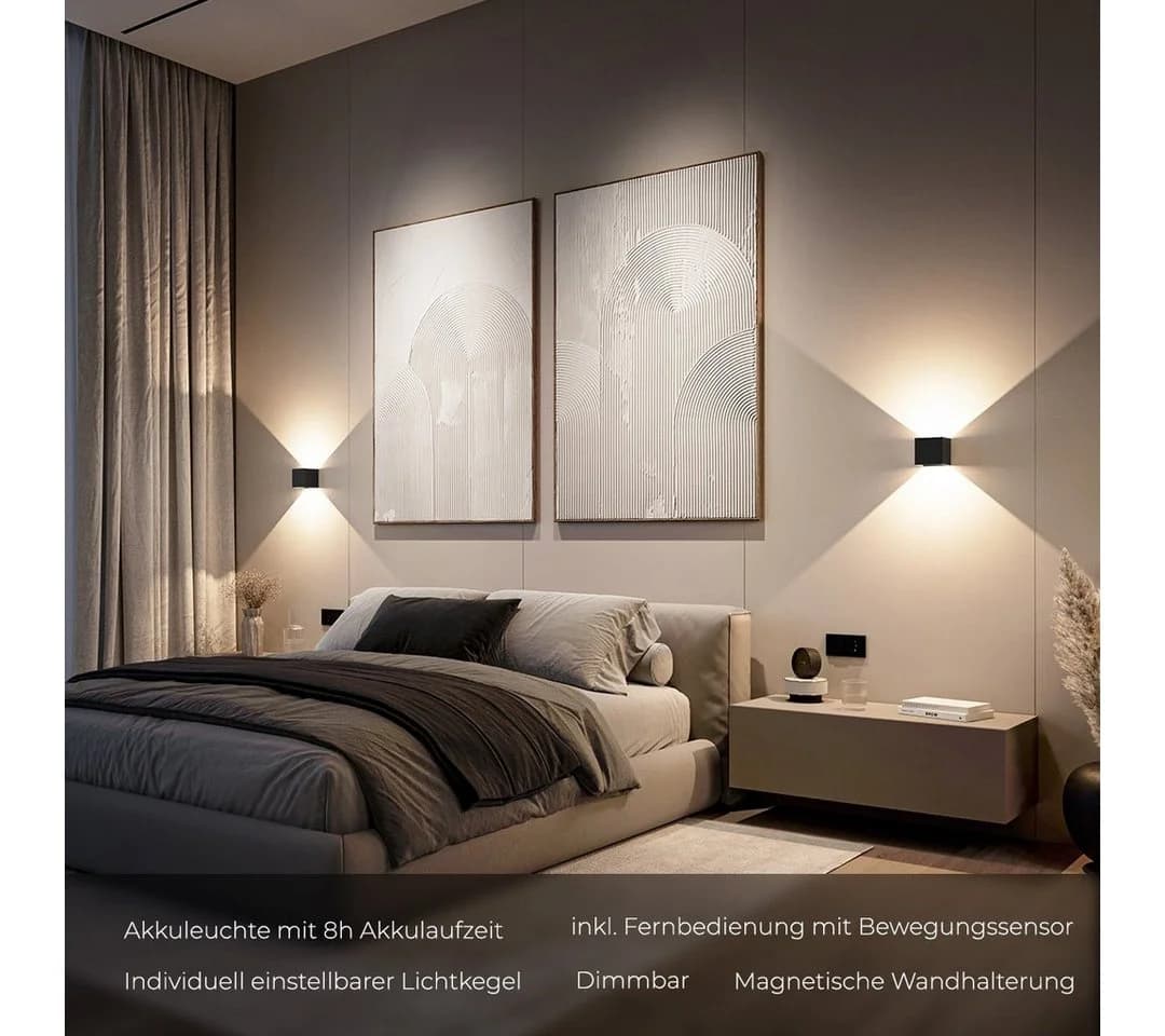 Neona LED Wandleuchte XENA AKKU, Flexibles Lichtspiel durch 4 verstellbare Lichtklappen, Warmweiß