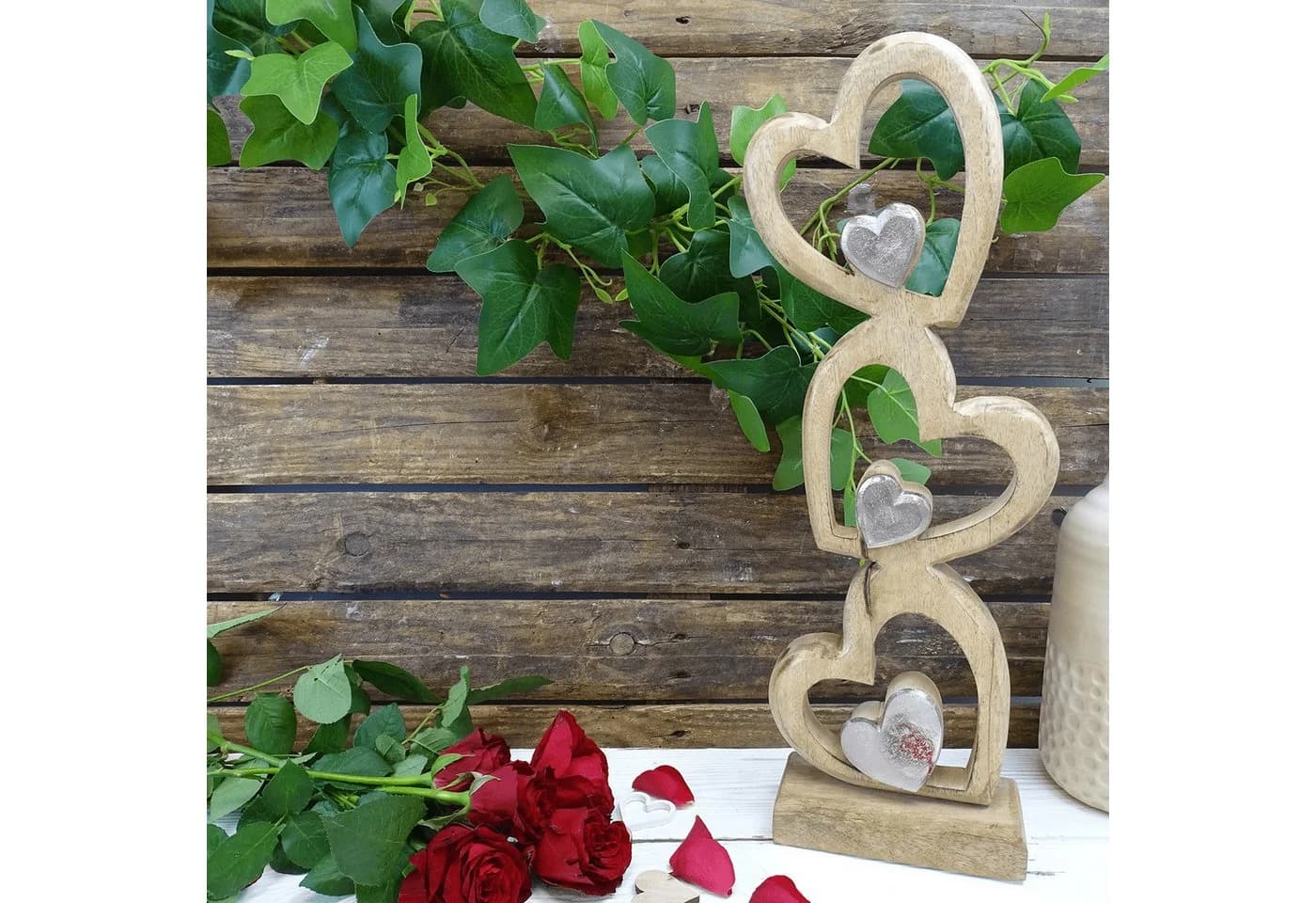 Logbuch-Verlag Herz Skulptur Holz Metall 45 cm