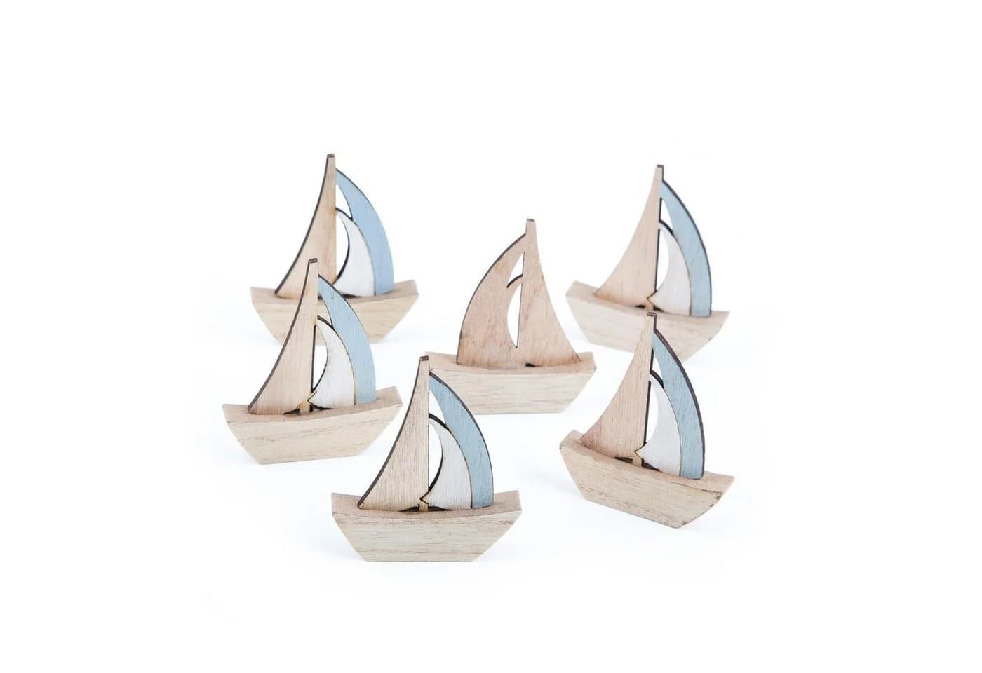 Logbuch-Verlag Dekofigur Kleine Segelboote aus Holz 6 Stück