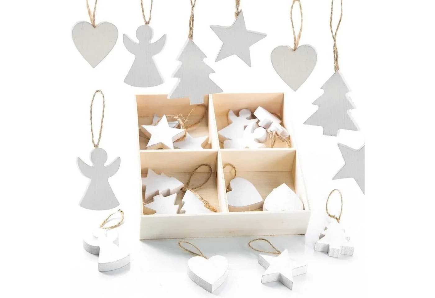 Logbuch-Verlag Baumbehang 24 kleine Weihnachtsanhänger aus Holz weiß - Bild 2