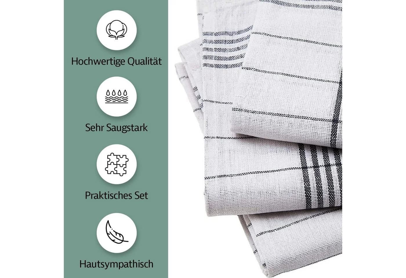Zestri Geschirrtuch Halbleinen 10er Set Rot Blau Grau Modernes Design - Bild 3