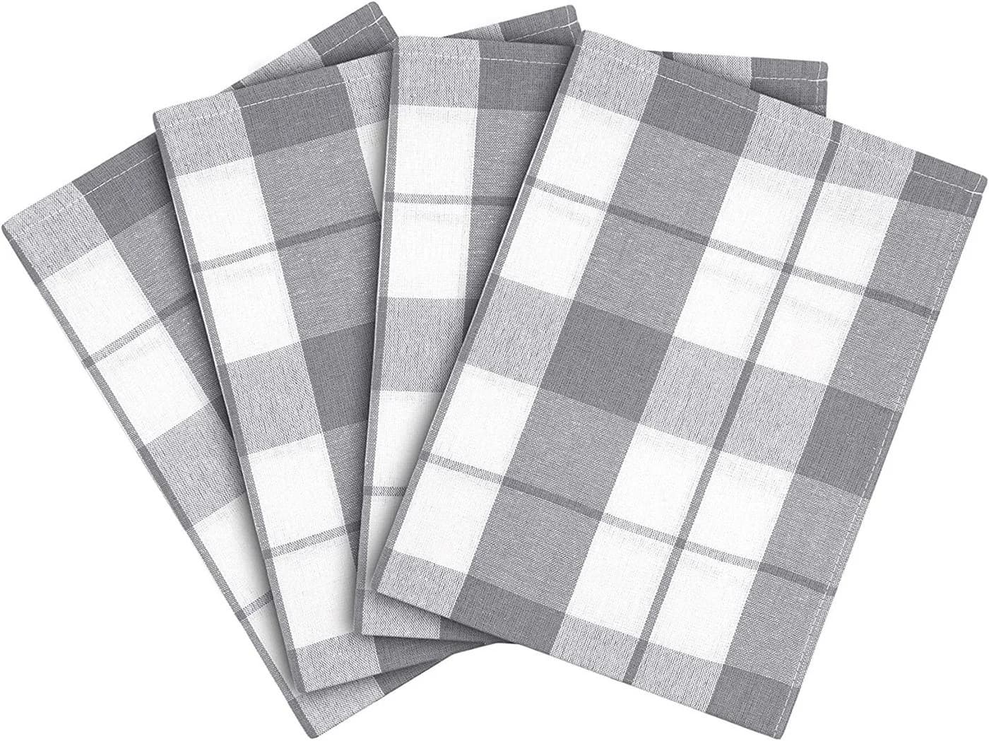 Zestri Geschirrtuch 4er-Set Grau Schwarz Weiss Baumwolle Karo