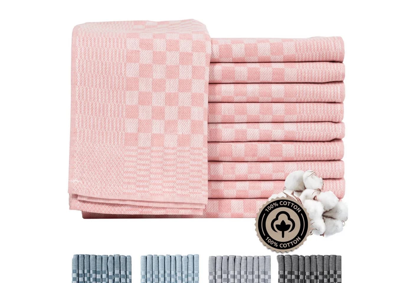 Zestri Geschirrtuch 10er Set 100% Baumwolle Kariert Rosa - Bild 2