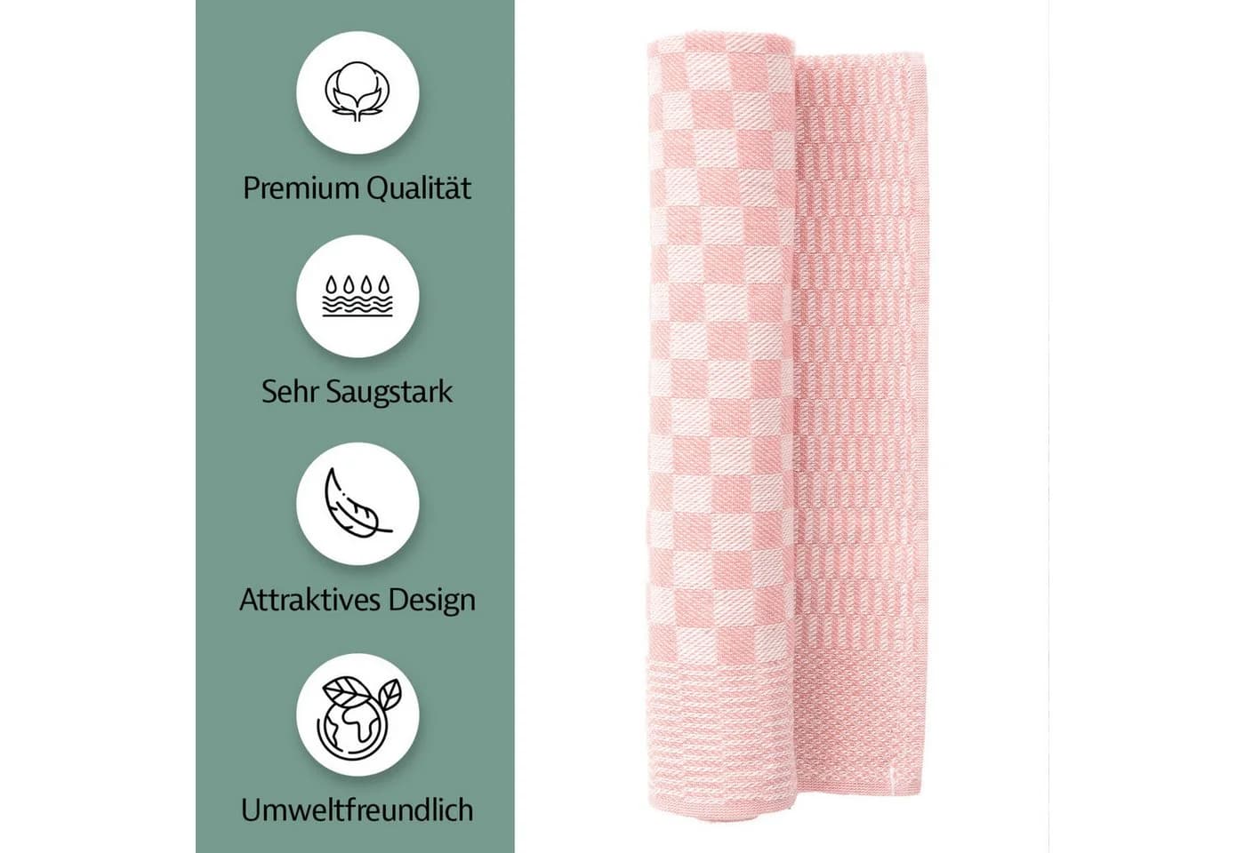 Zestri Geschirrtuch 10er Set 100% Baumwolle Kariert Rosa - Bild 4