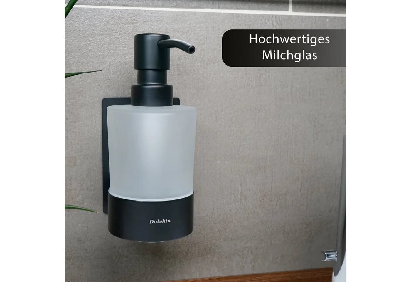 Dolvhin Seifenspender Wandmontage ohne Bohren, Glas Handseifenspender, Schwarz