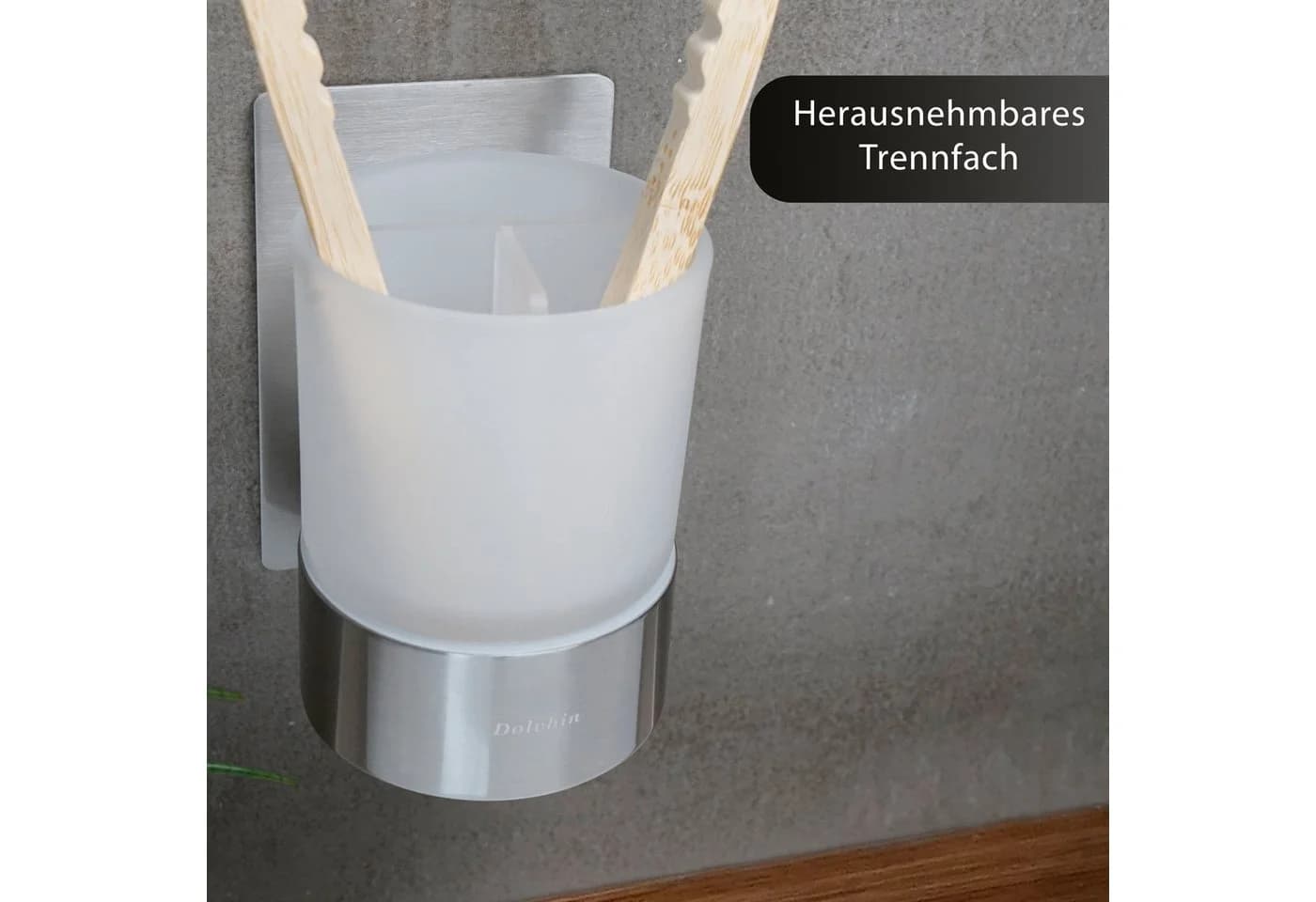 Dolvhin Zahnputzbecher Wandmontage ohne Bohren Milchglas Edelstahl