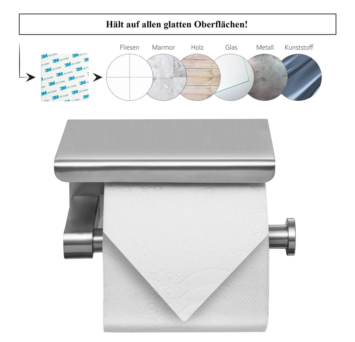 Dolvhin Toilettenpapierhalter Selbstklebend mit Ablage - Bild 3