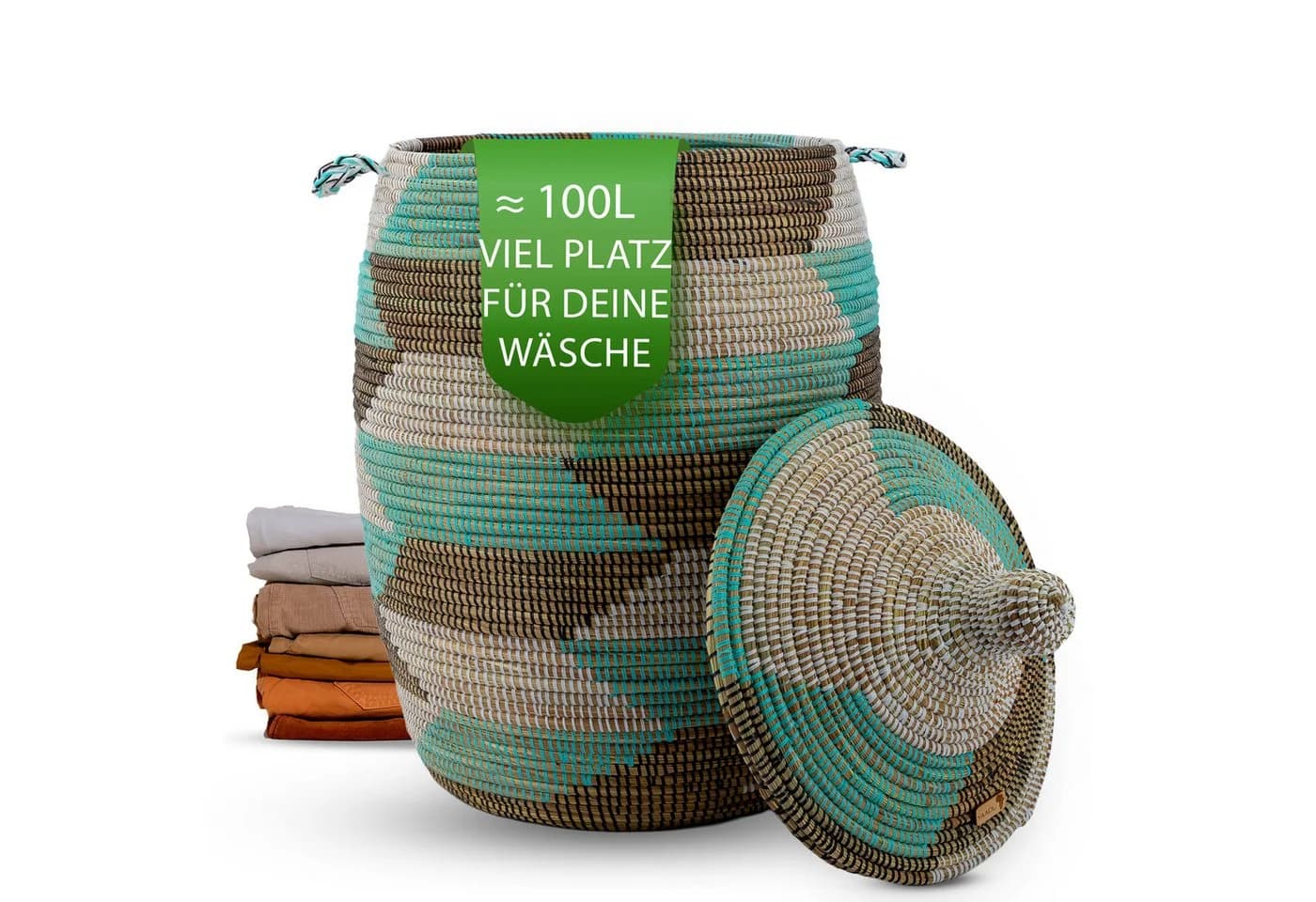 YAADU Wäschekorb mit Deckel 100L Bunt Savannengras - Bild 2