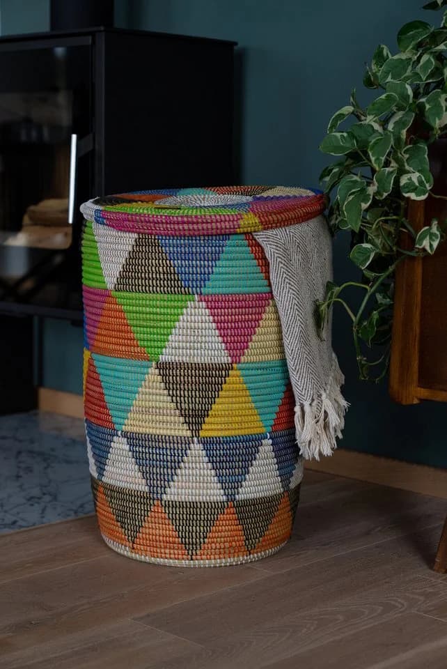 YAADU Wäschekorb 80L mit flachem Deckel – Handgefertigt Bunt - Bild 4