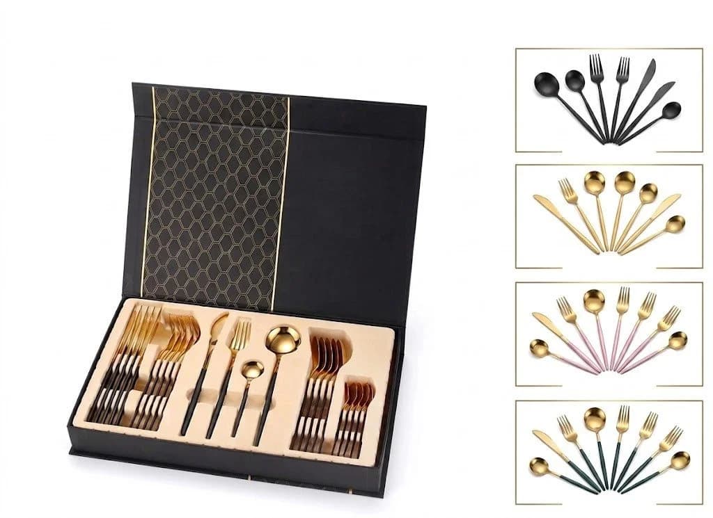 Faizee Möbel 24-tlg. Besteckset Edelstahl Schwarz für 6 Personen - Bild 2