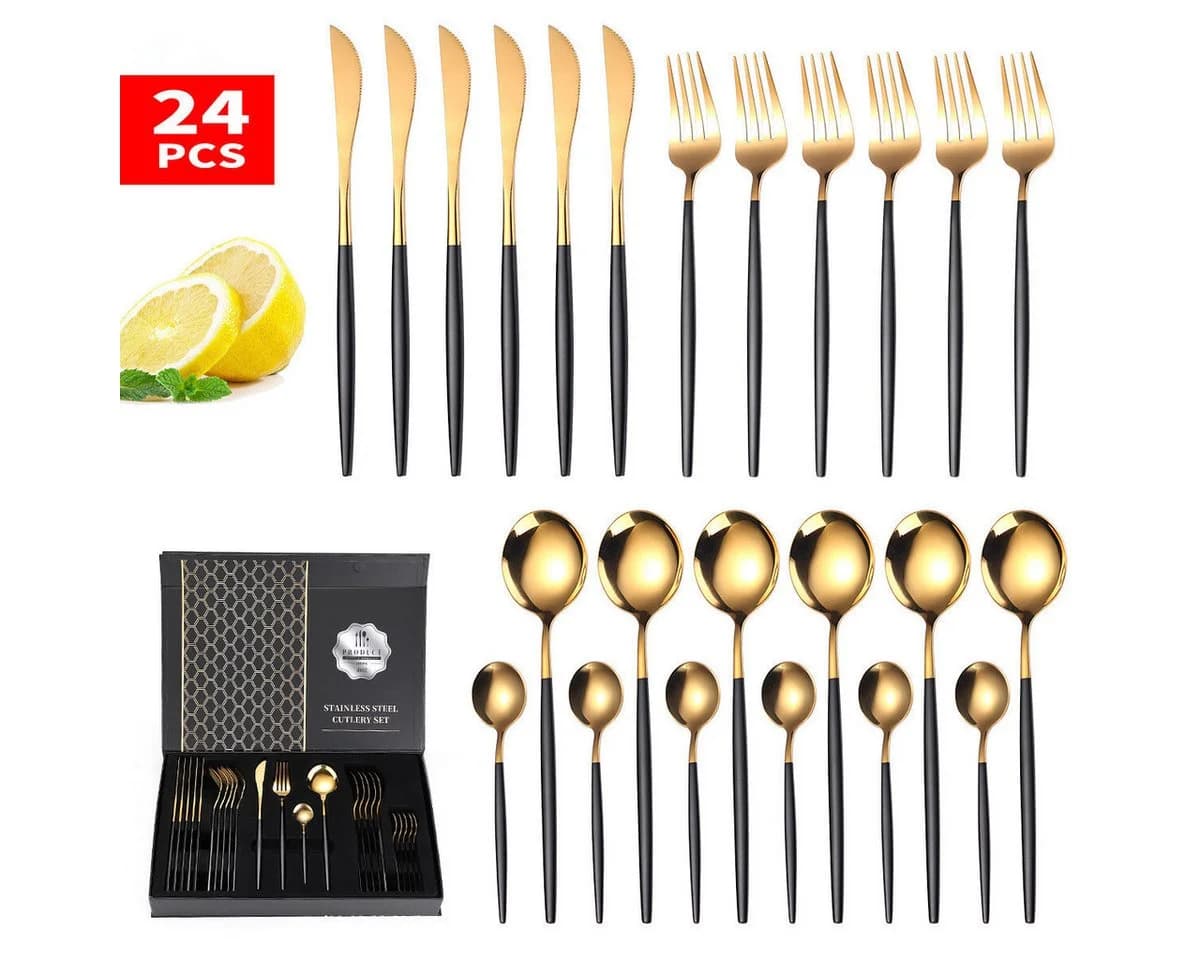 Faizee Möbel 24-tlg. Besteckset Edelstahl Schwarz für 6 Personen - Bild 5