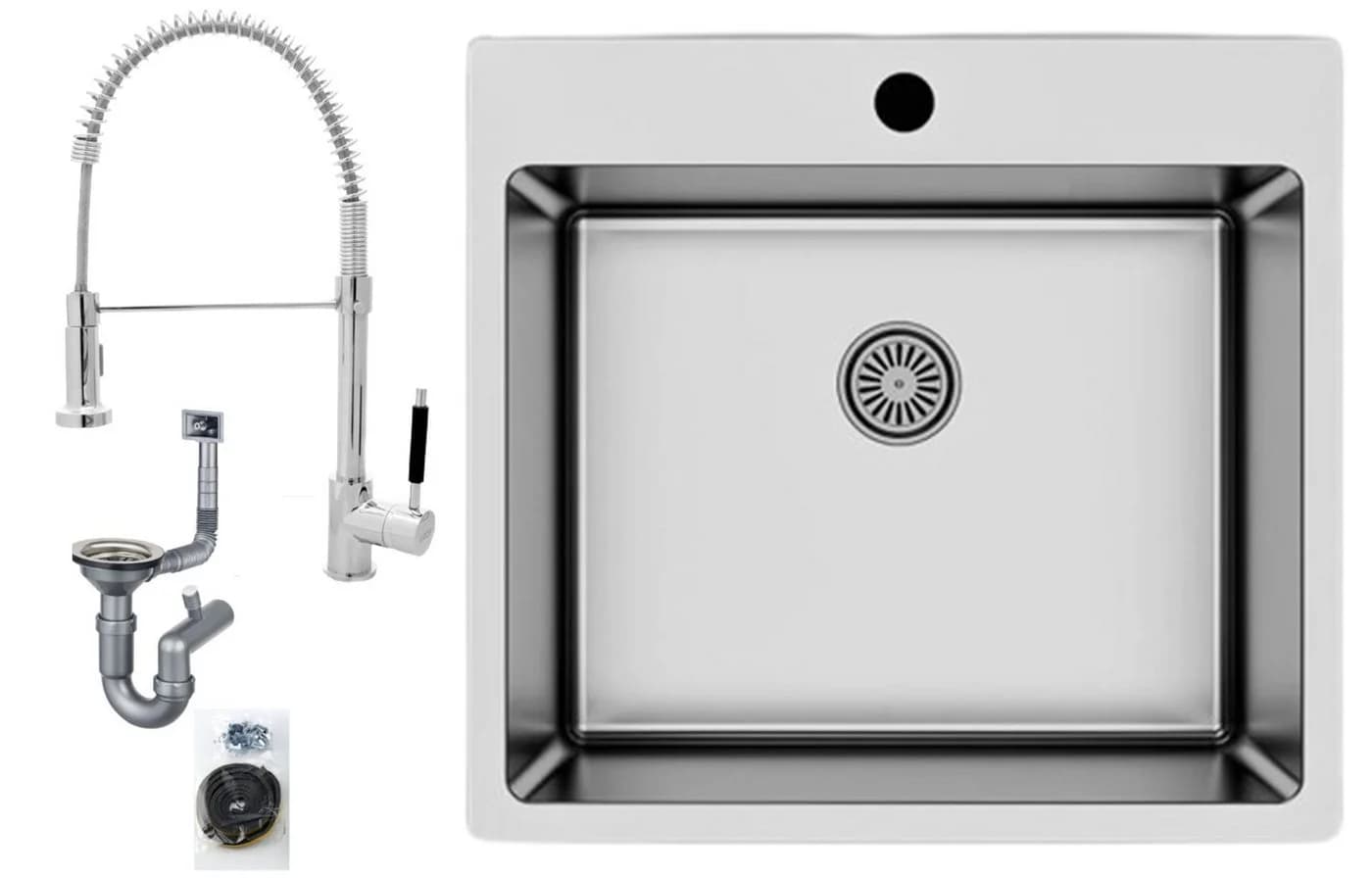 Faizee Möbel Küchenspüle Edelstahl Silber mit Armatur & Siphon - Bild 2