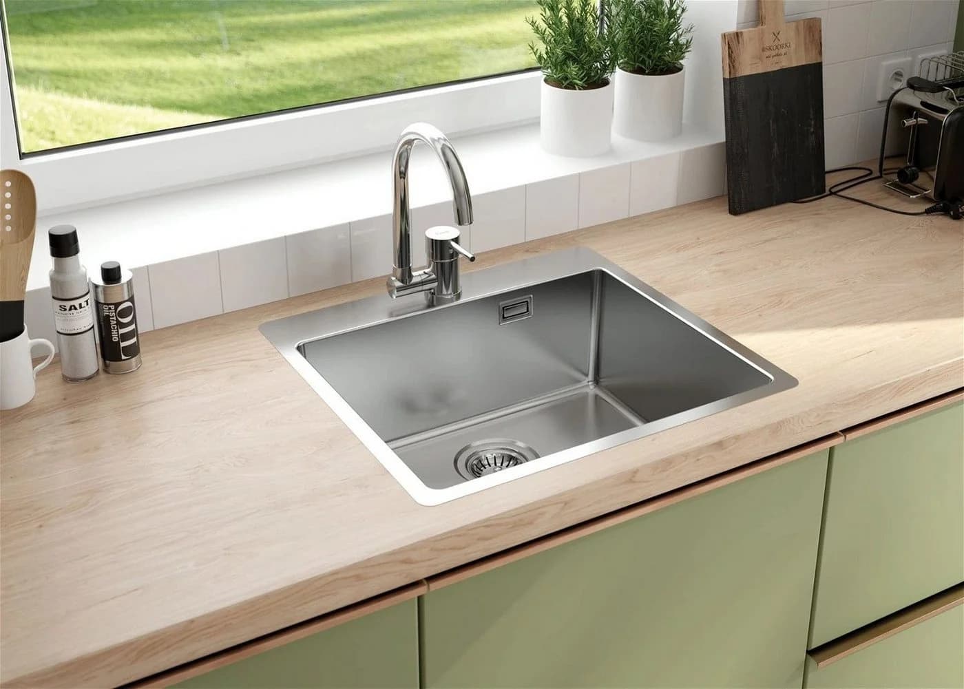 Faizee Möbel Küchenspüle Edelstahl Silber mit Armatur & Siphon - Bild 3