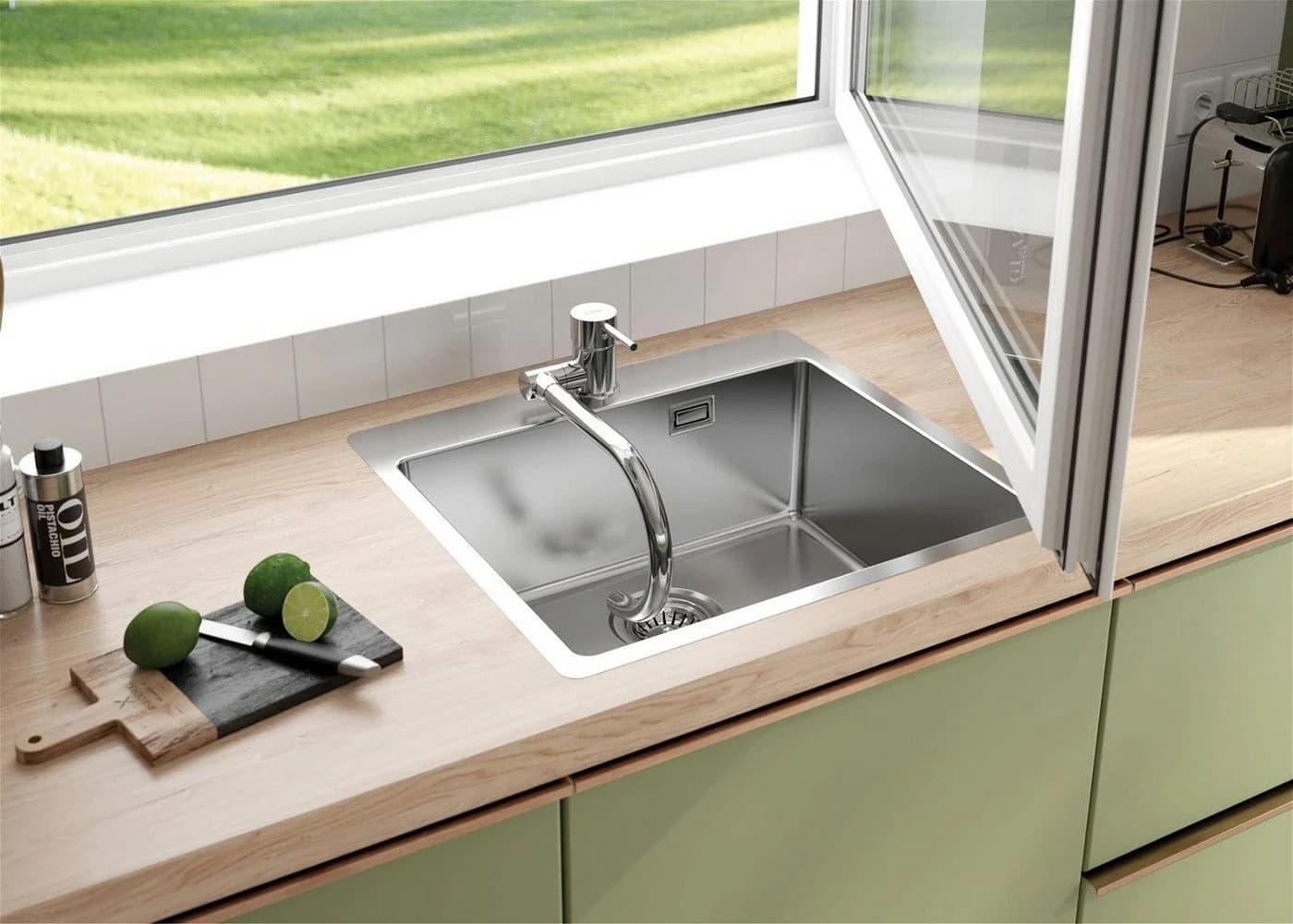 Faizee Möbel Küchenspüle Edelstahl Silber mit Armatur & Siphon - Bild 4