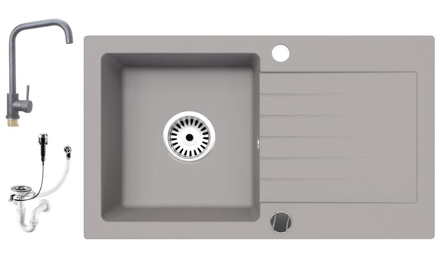 Faizee Möbel Granitspüle 75x43,5 cm mit Armatur Steel - Bild 2