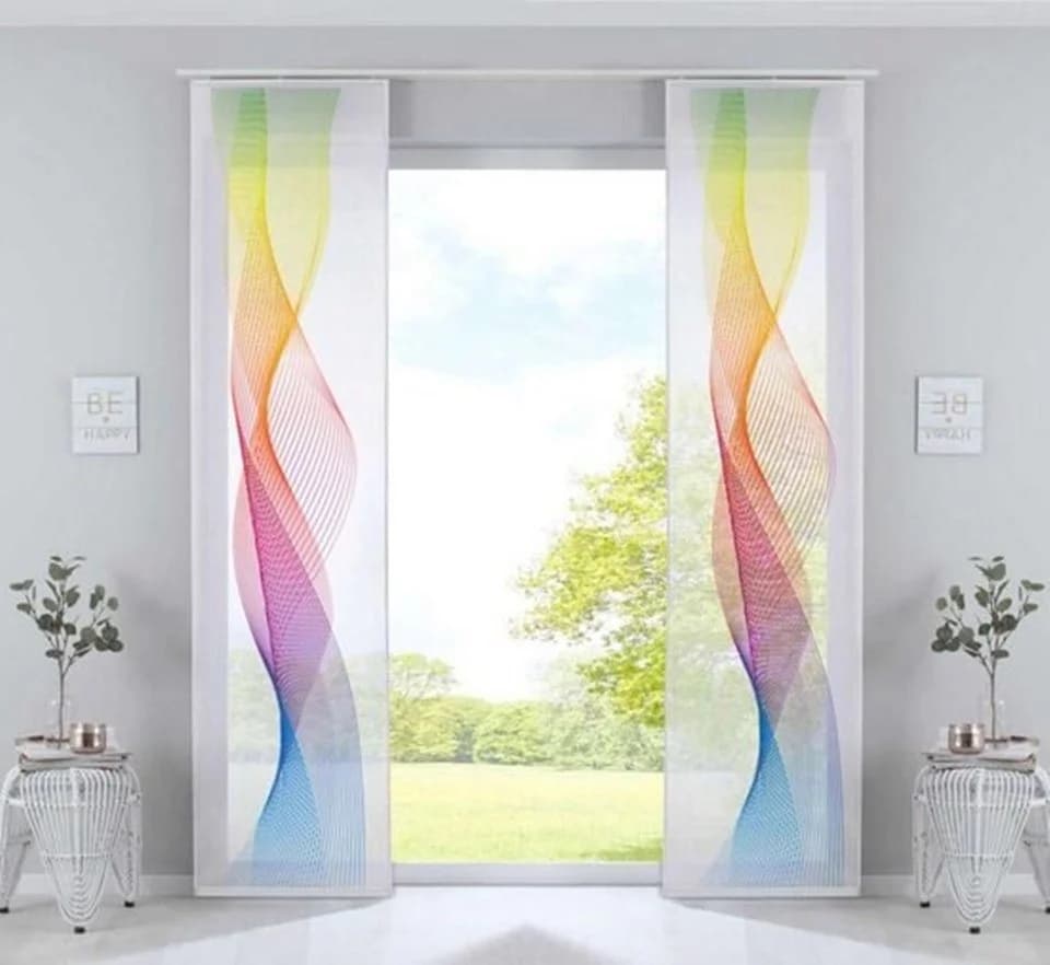 Faizee Möbel Vorhang Flächenvorhang Wellenmuster Blau/Schwarz/Bunt
