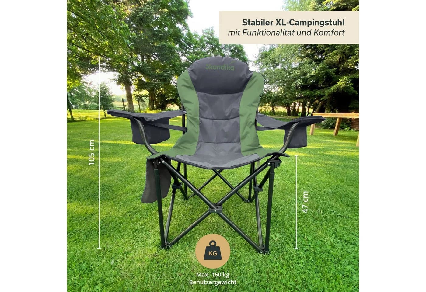 Skandika Campingstuhl Relax Comfort Klappstuhl Grün