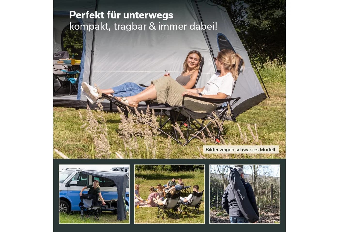 Skandika Campingstuhl Toras grau/blau mit Fußablage & Kopfkissen - Bild 5