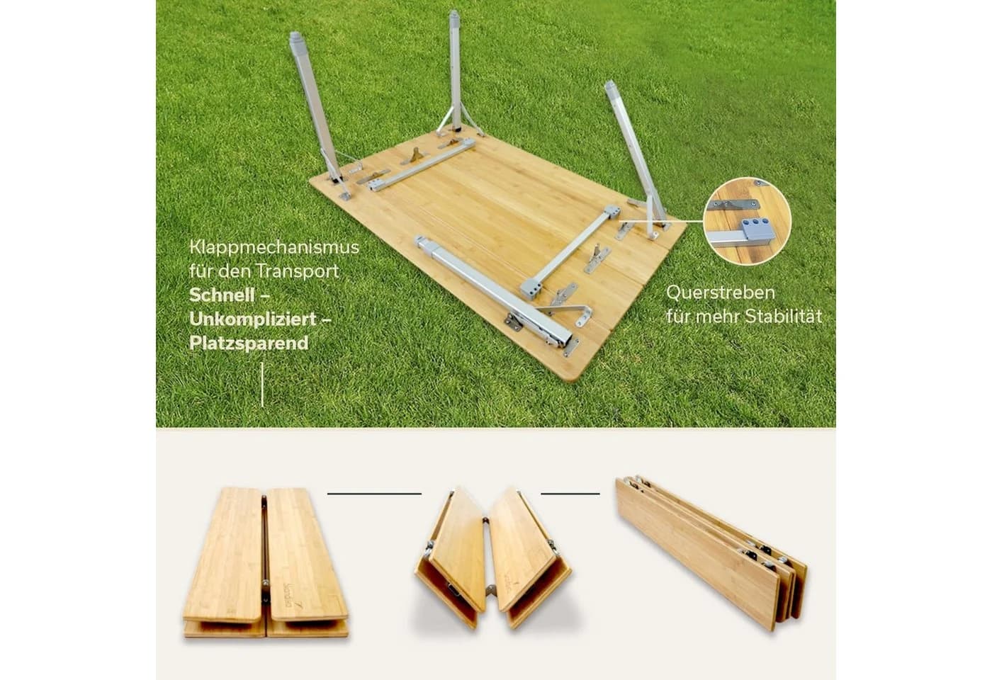 Skandika Campingtisch Tolja Bambus Falttisch mit Netzablage - Bild 5