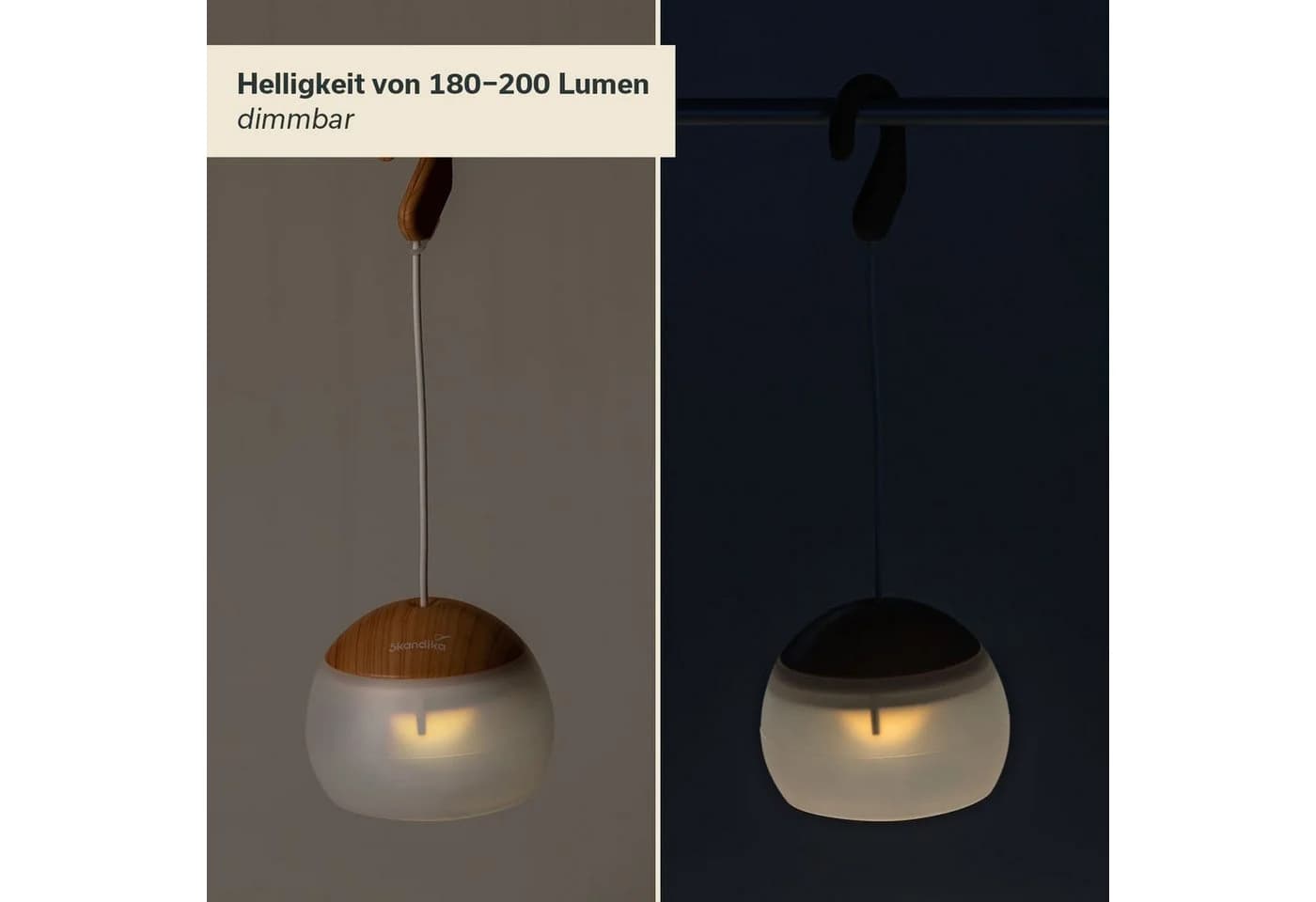 Skandika Tufjord Campinglampe LED Warmweiß Holzoptik