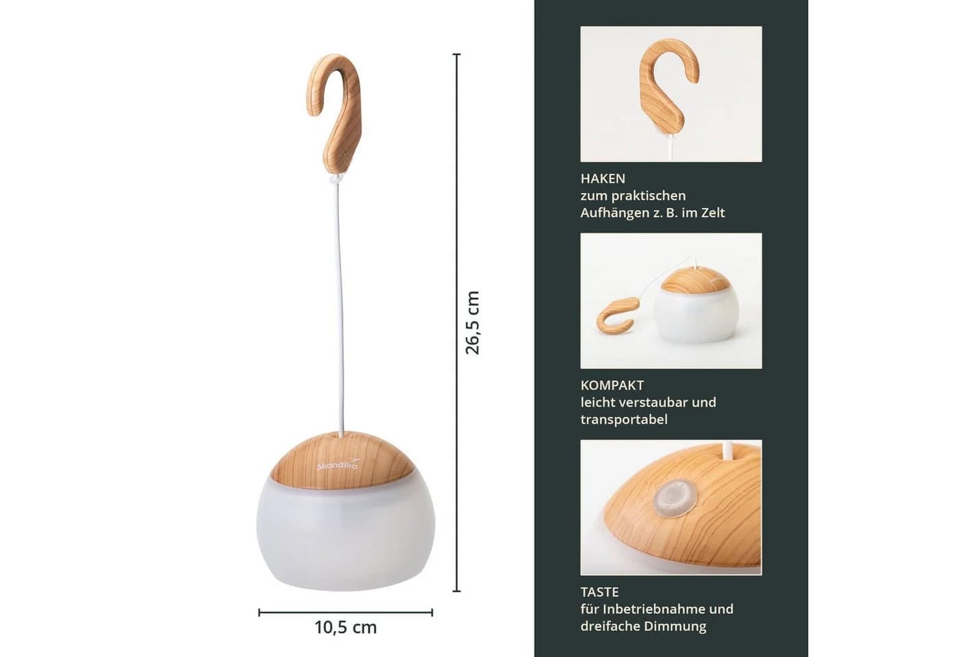 Skandika Tufjord Campinglampe LED Warmweiß Holzoptik - Bild 3