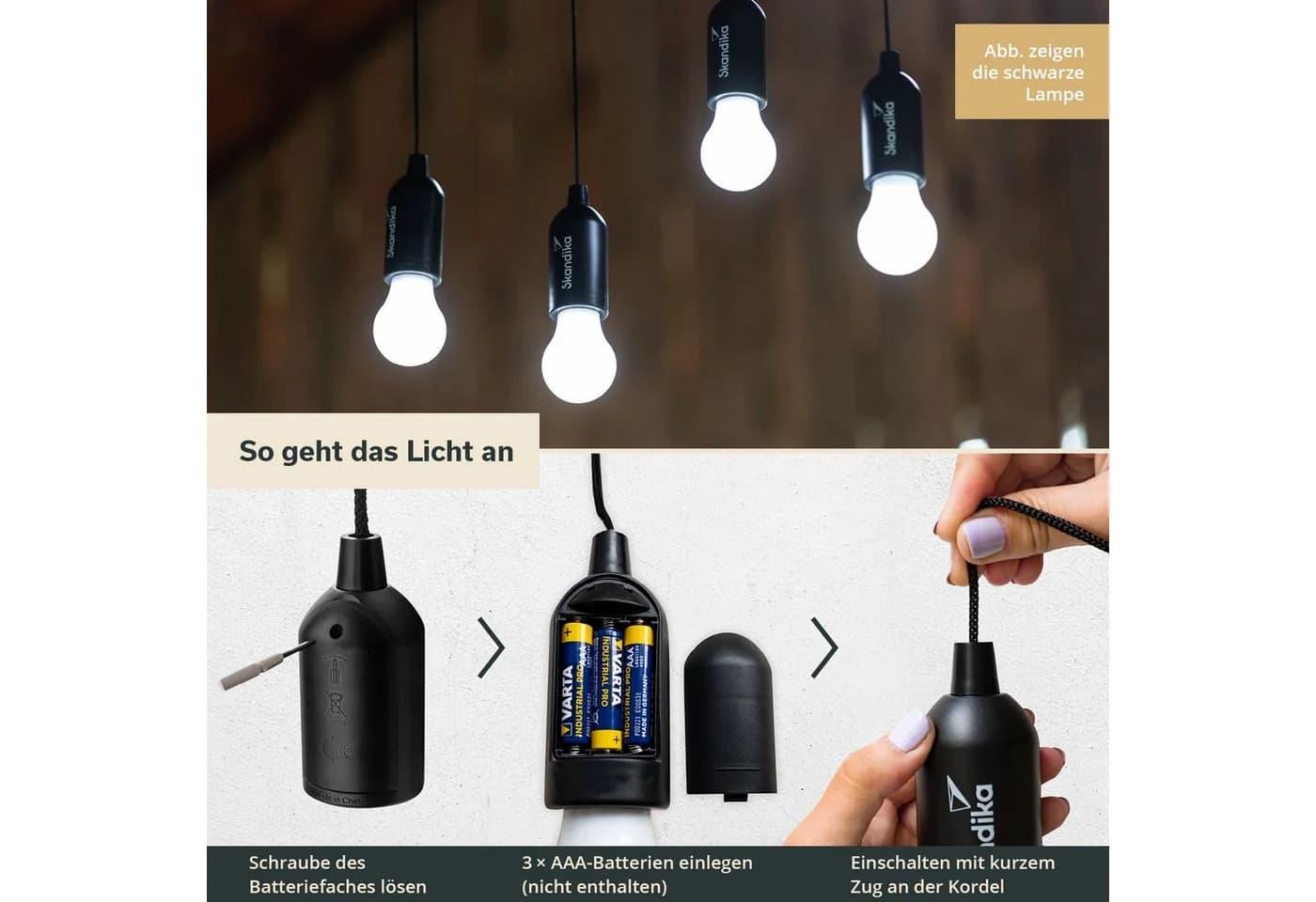Skandika LED Campinglampe Narvik 4er-Set Weiss mit Zugschalter - Bild 3