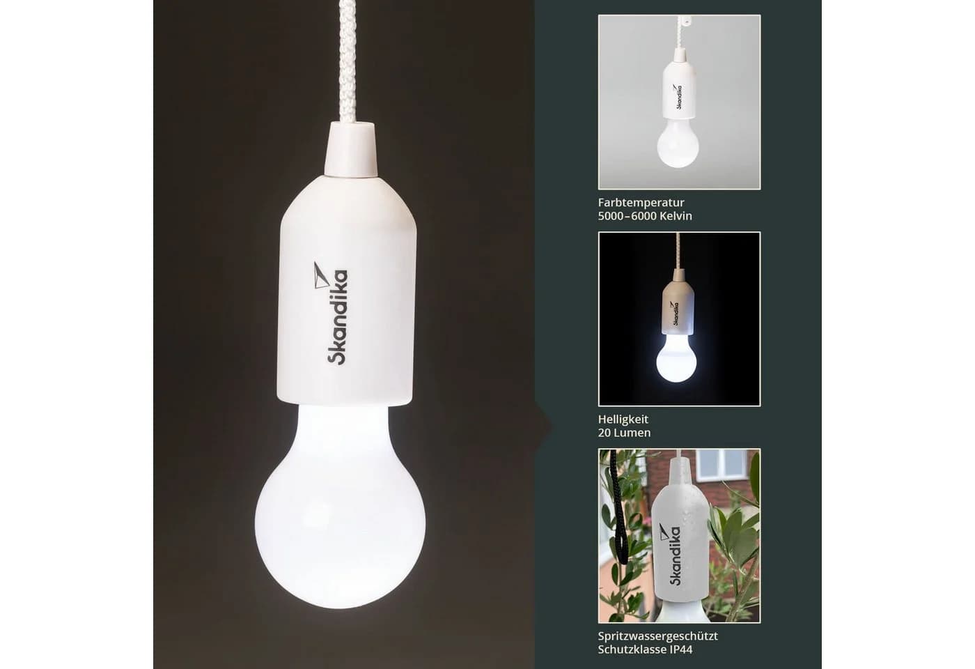Skandika LED Campinglampe Narvik 4er-Set Weiss mit Zugschalter - Bild 4