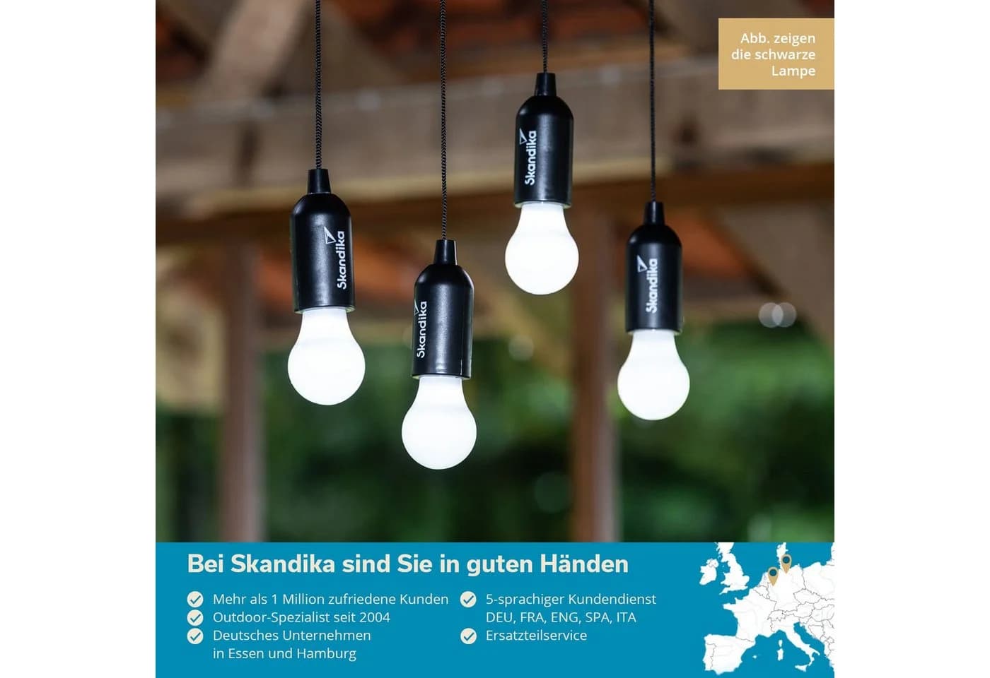 Skandika LED Campinglampe Narvik 4er-Set Weiss mit Zugschalter - Bild 5