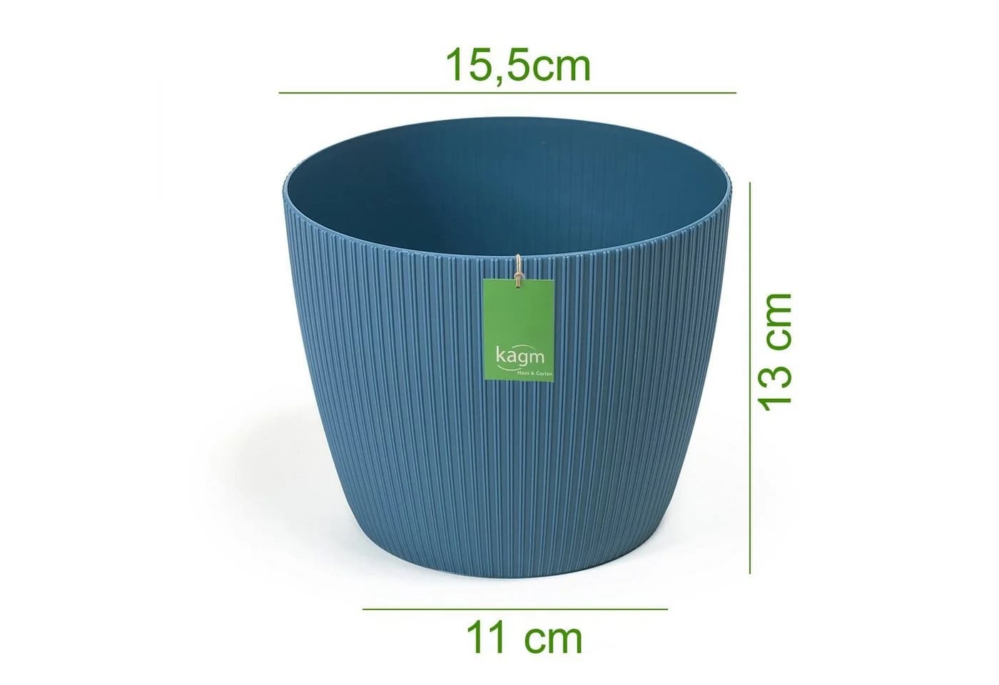 KAGM Übertopf Pflanztopf Blau UV-beständig Rillenoptik