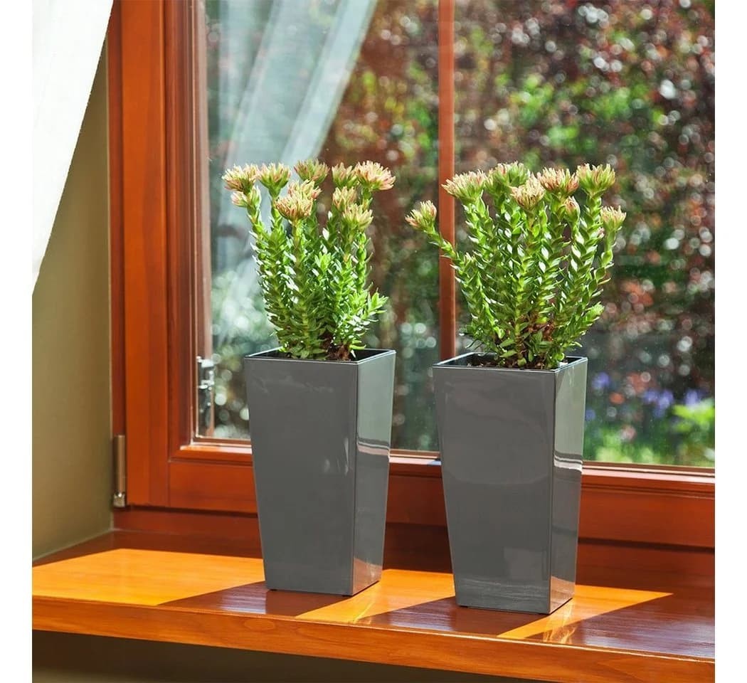 KAGM Pflanzkübel Blumenkübel Blumentopf in Hochglanz Anthrazit mit Pflanzeinsatz - Bild 3
