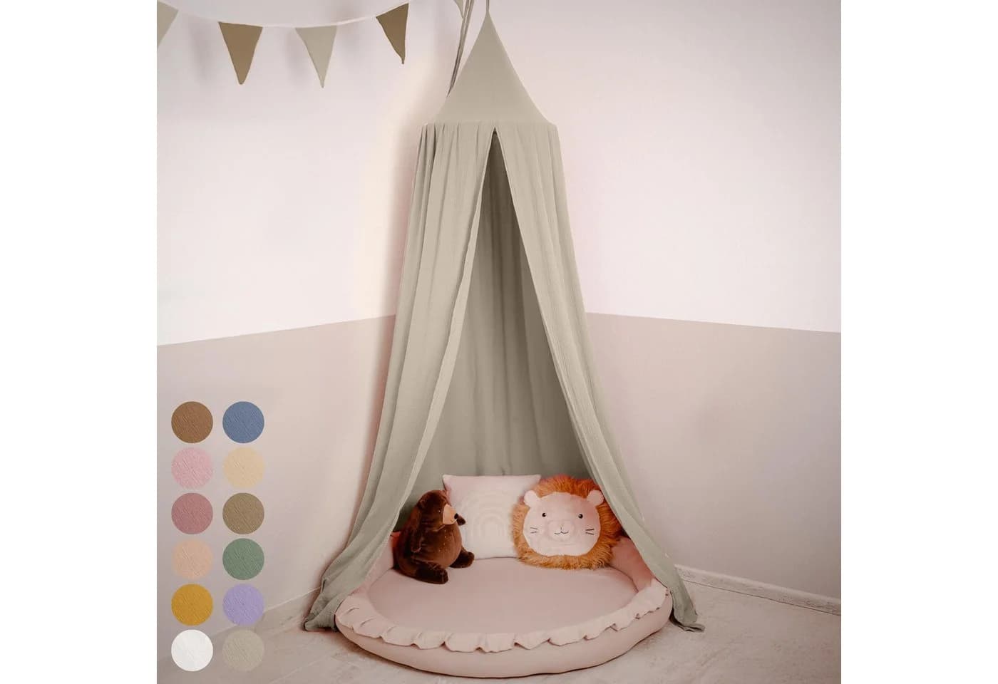 lilimaus Betthimmel Baldachin Kinderzimmer 100% Musselin Baumwolle Hellbeige - Bild 2