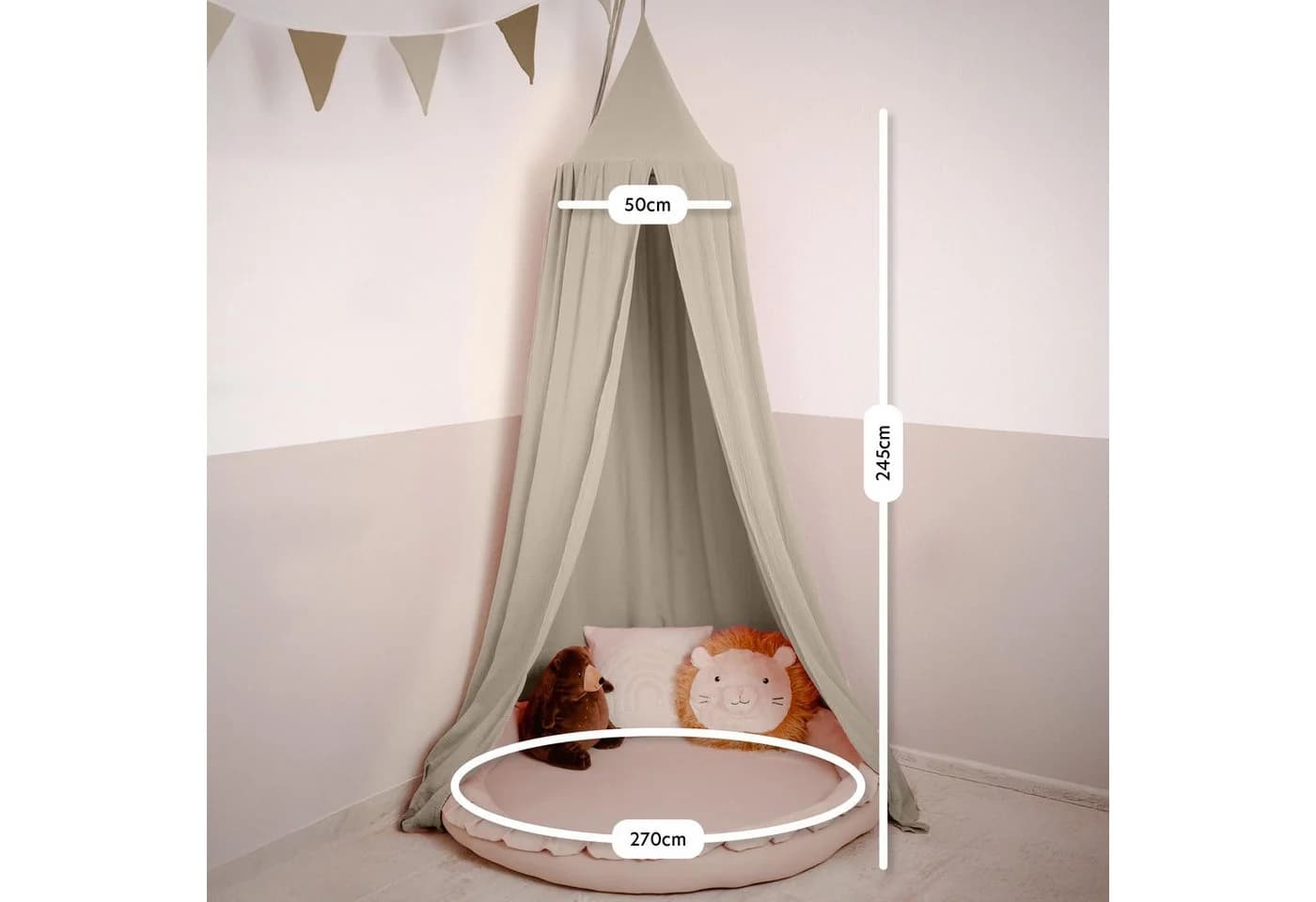 lilimaus Betthimmel Baldachin Kinderzimmer 100% Musselin Baumwolle Hellbeige - Bild 5