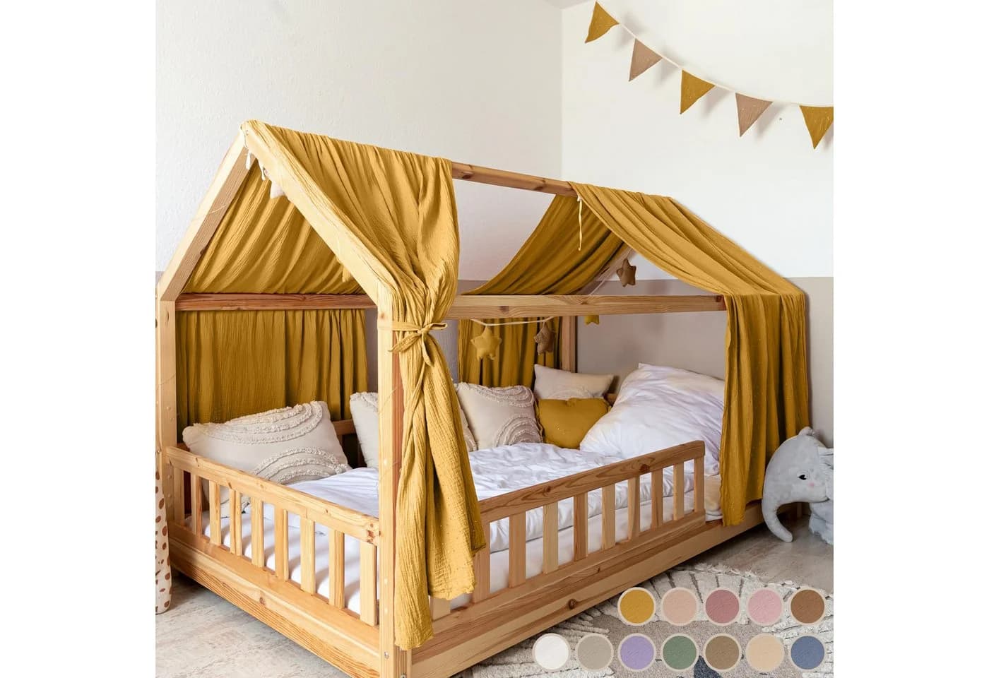 lilimaus Betthimmel Hausbett Musselin 2er Set Senfgelb - Bild 2