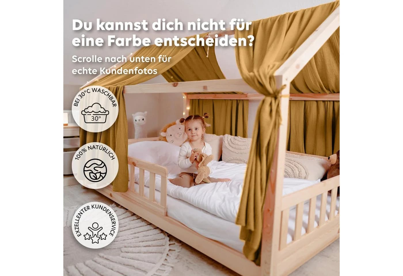 lilimaus Betthimmel Hausbett Musselin 2er Set Senfgelb - Bild 5