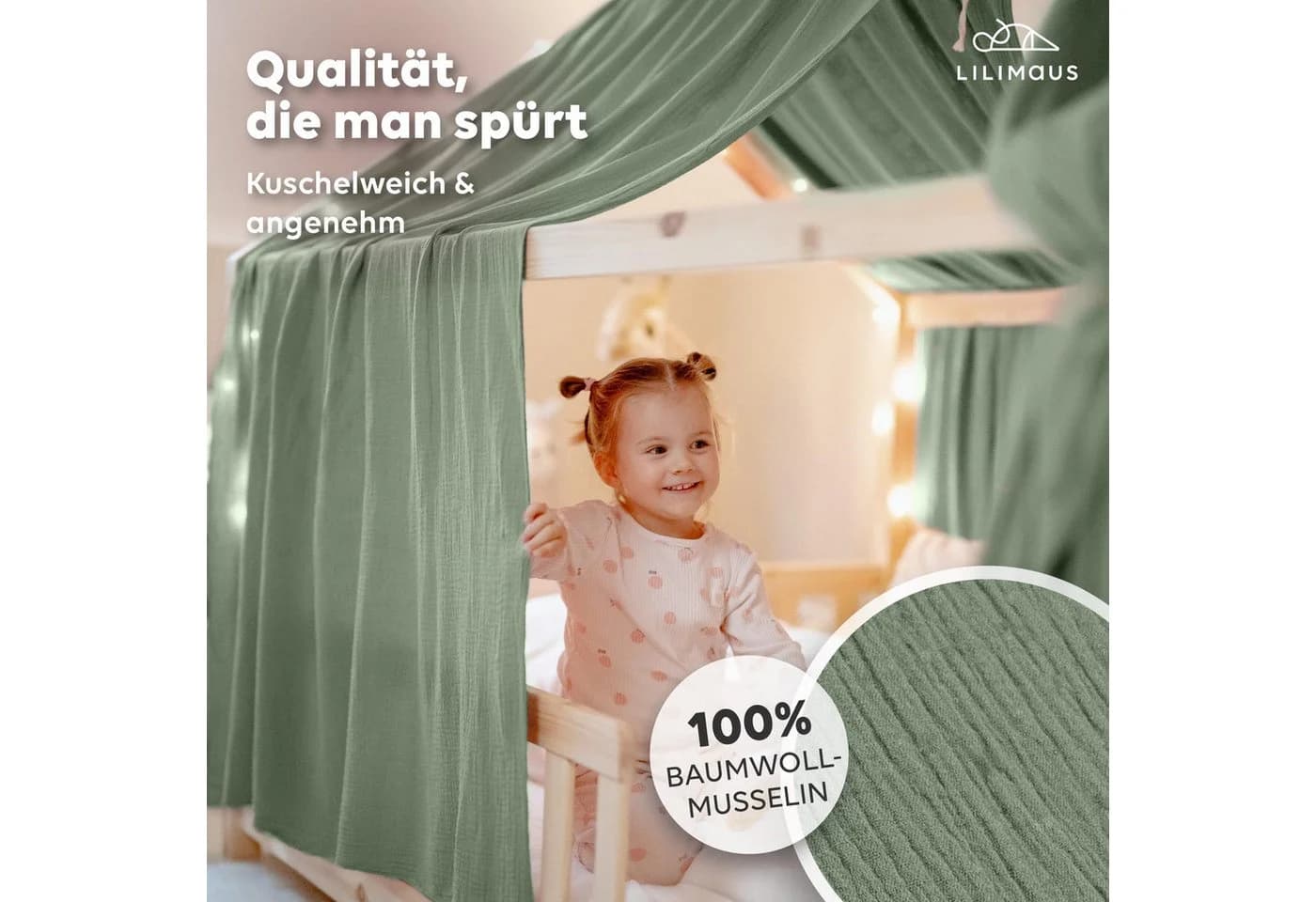 lilimaus Betthimmel Hausbett 2er Set Musselin Grün