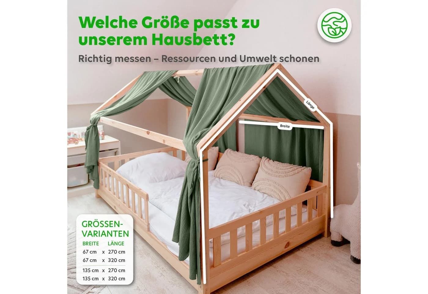 lilimaus Betthimmel Hausbett 2er Set Musselin Grün - Bild 4