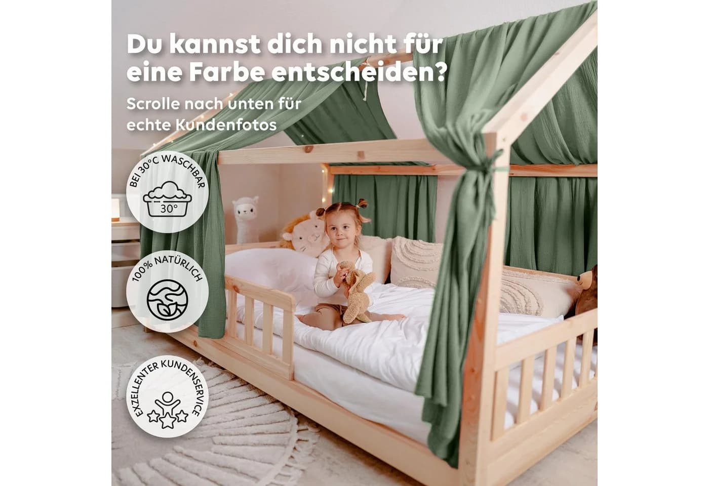 lilimaus Betthimmel Hausbett 2er Set Musselin Grün - Bild 5