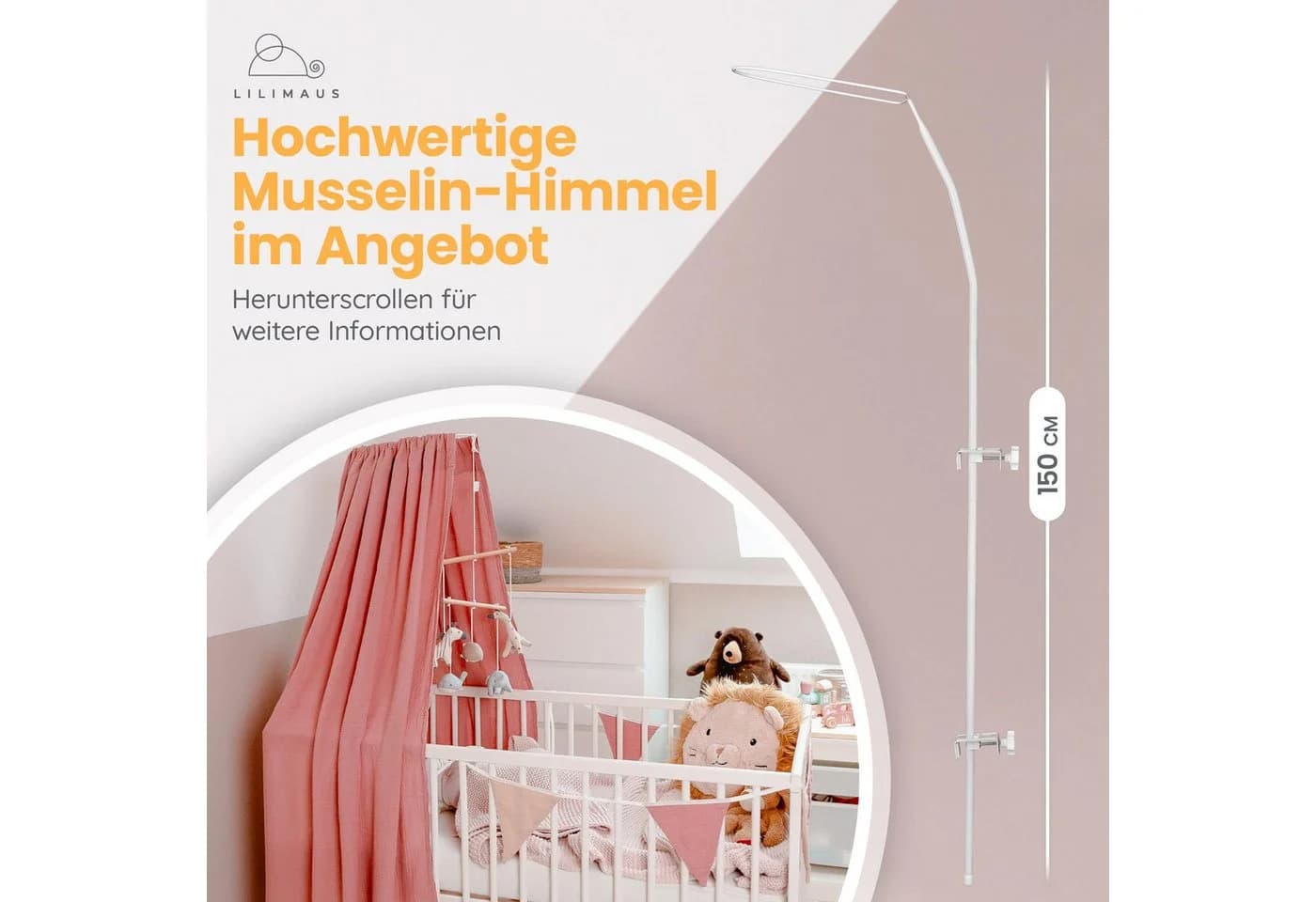 lilimaus Himmelstange für Babybett Weiß Metall - Bild 5