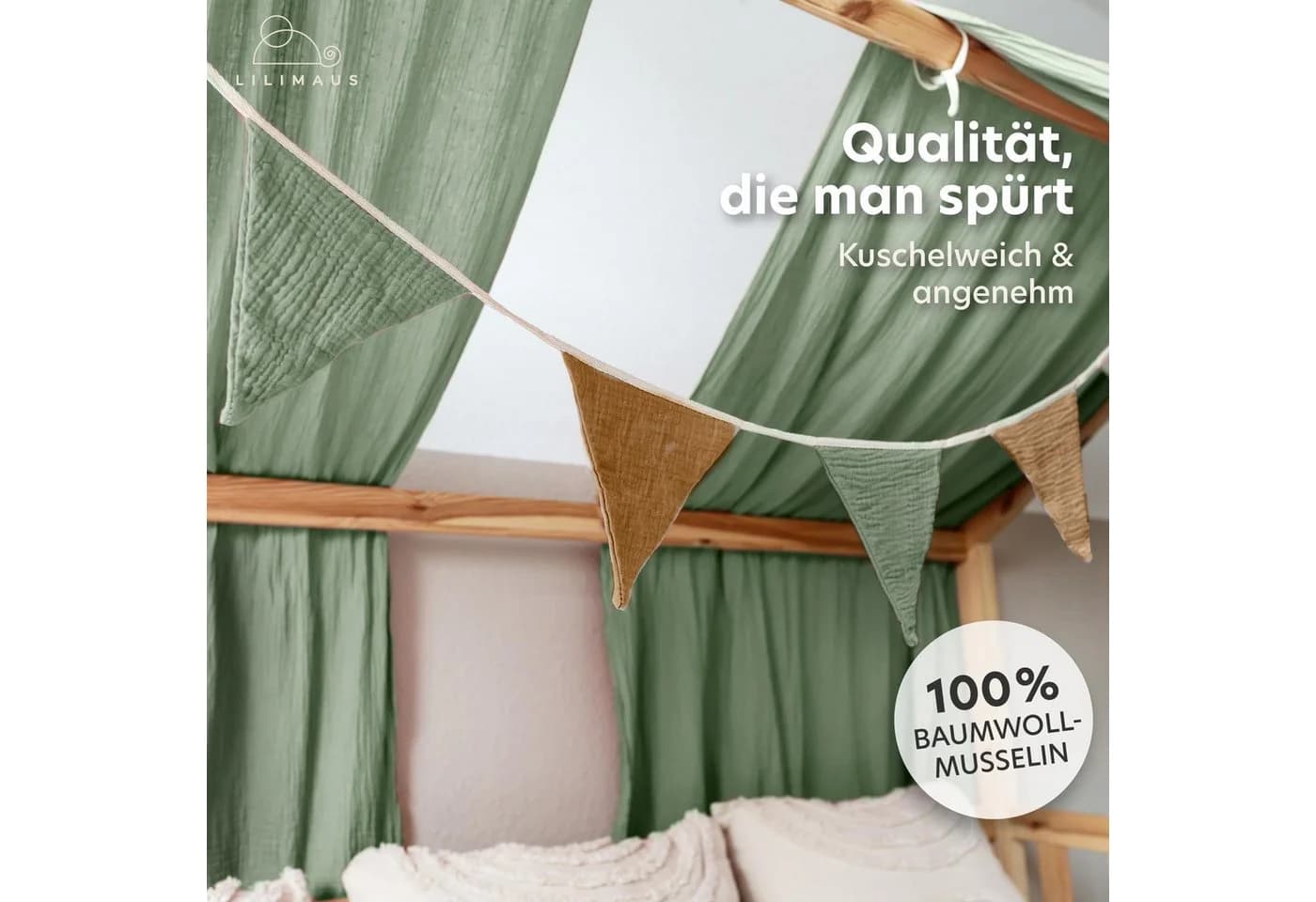 Handgemachte Wimpelkette aus Musselin und Baumwolle - Bild 3
