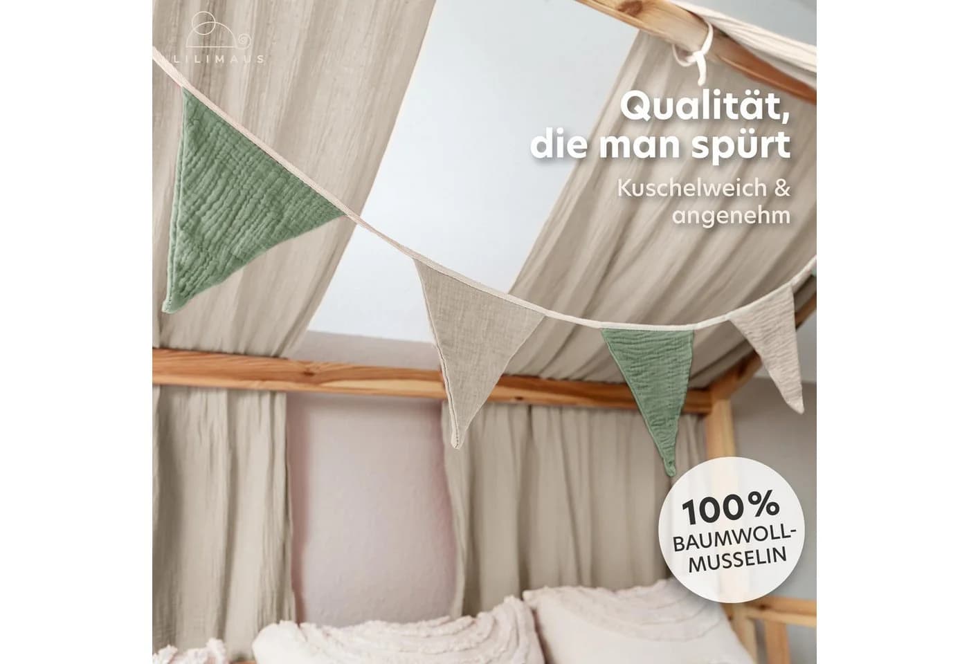 lilimaus Wimpelkette Sternenkette Kinderzimmer 12 Farben Musselin - Bild 3