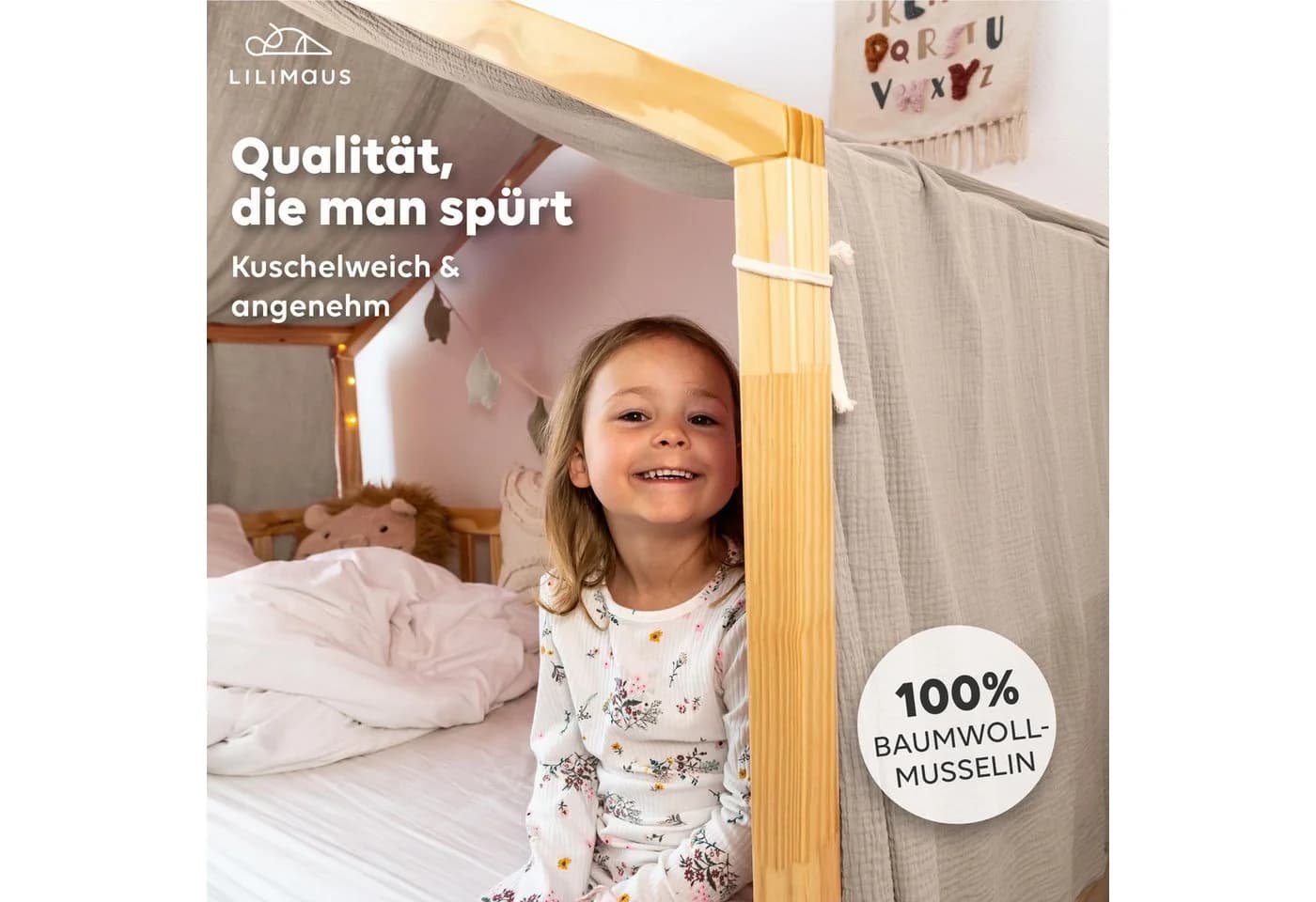 lilimaus Betthimmel Hausbett Musselin Baumwolle Kinderzimmerdeko