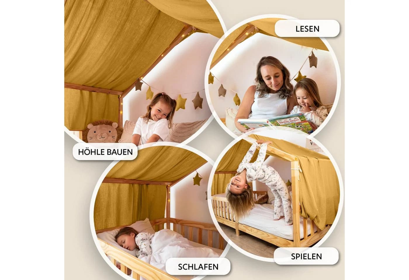 lilimaus Betthimmel Hausbett Musselin Gelb Kinderzimmerdeko - Bild 3