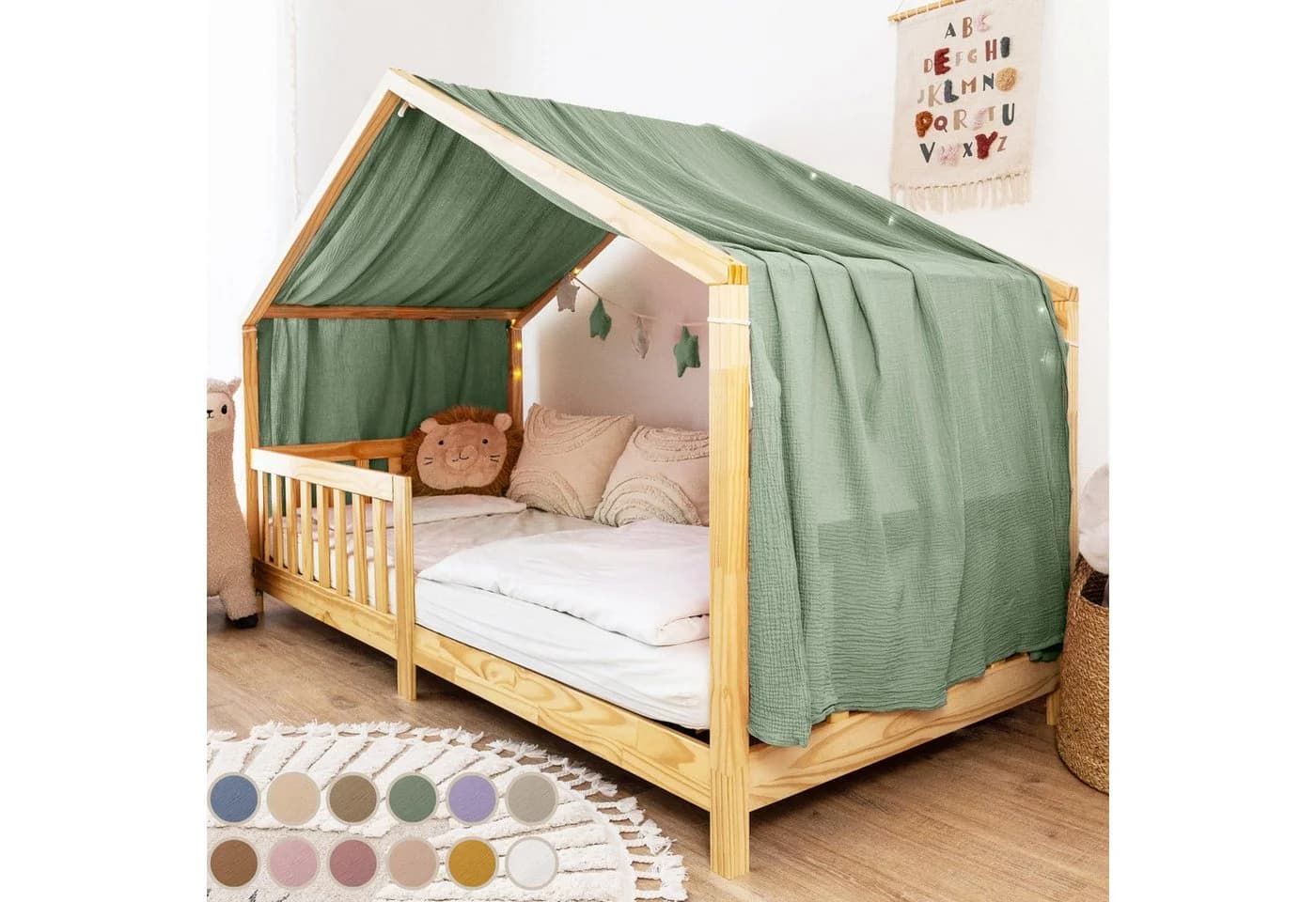 lilimaus Betthimmel Hausbett Musselin Grün Kinderzimmer Deko - Bild 2